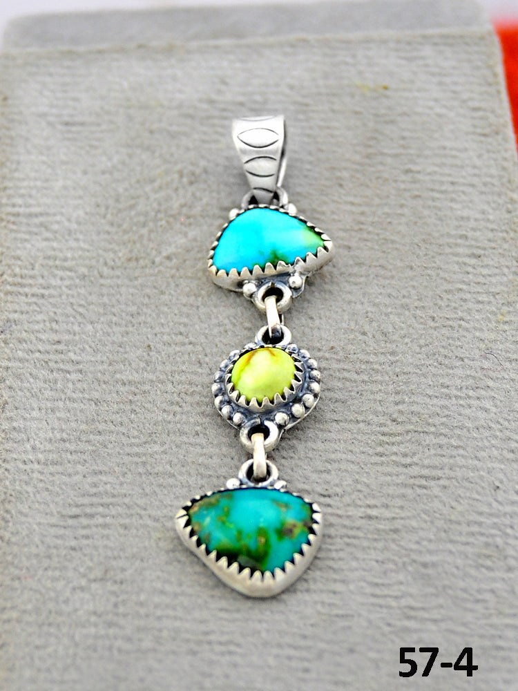 Southwest Handmade Palomino Turquoise with Sonoran Turquoise & Sterling Silver Pendants