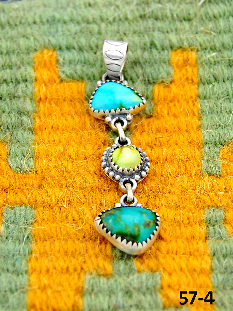 Southwest Handmade Palomino Turquoise with Sonoran Turquoise & Sterling Silver Pendants