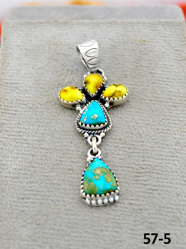 Southwest Handmade Palomino Turquoise with Sonoran Turquoise & Sterling Silver Pendants
