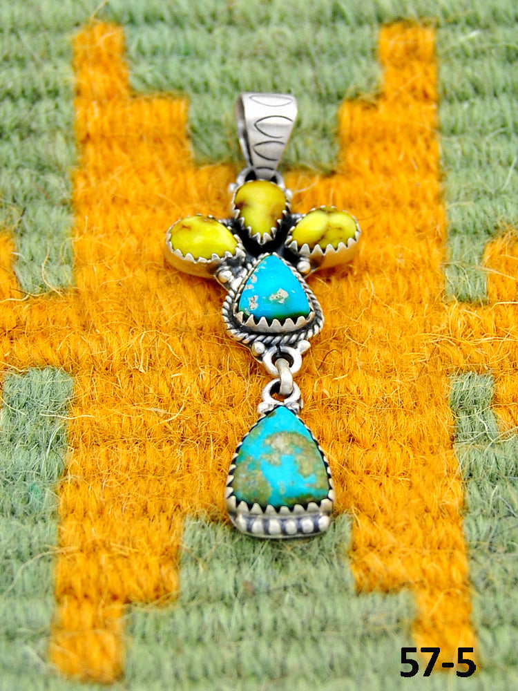 Southwest Handmade Palomino Turquoise with Sonoran Turquoise & Sterling Silver Pendants