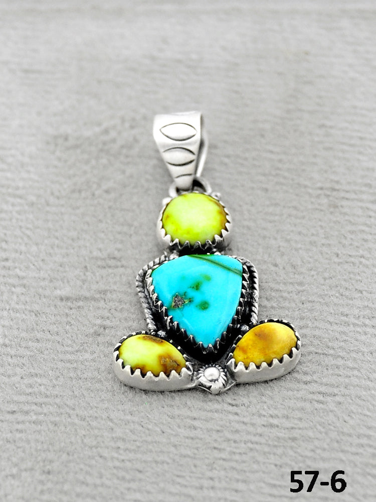 Southwest Handmade Palomino Turquoise with Sonoran Turquoise & Sterling Silver Pendants