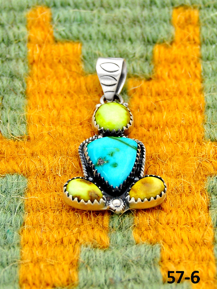 Southwest Handmade Palomino Turquoise with Sonoran Turquoise & Sterling Silver Pendants