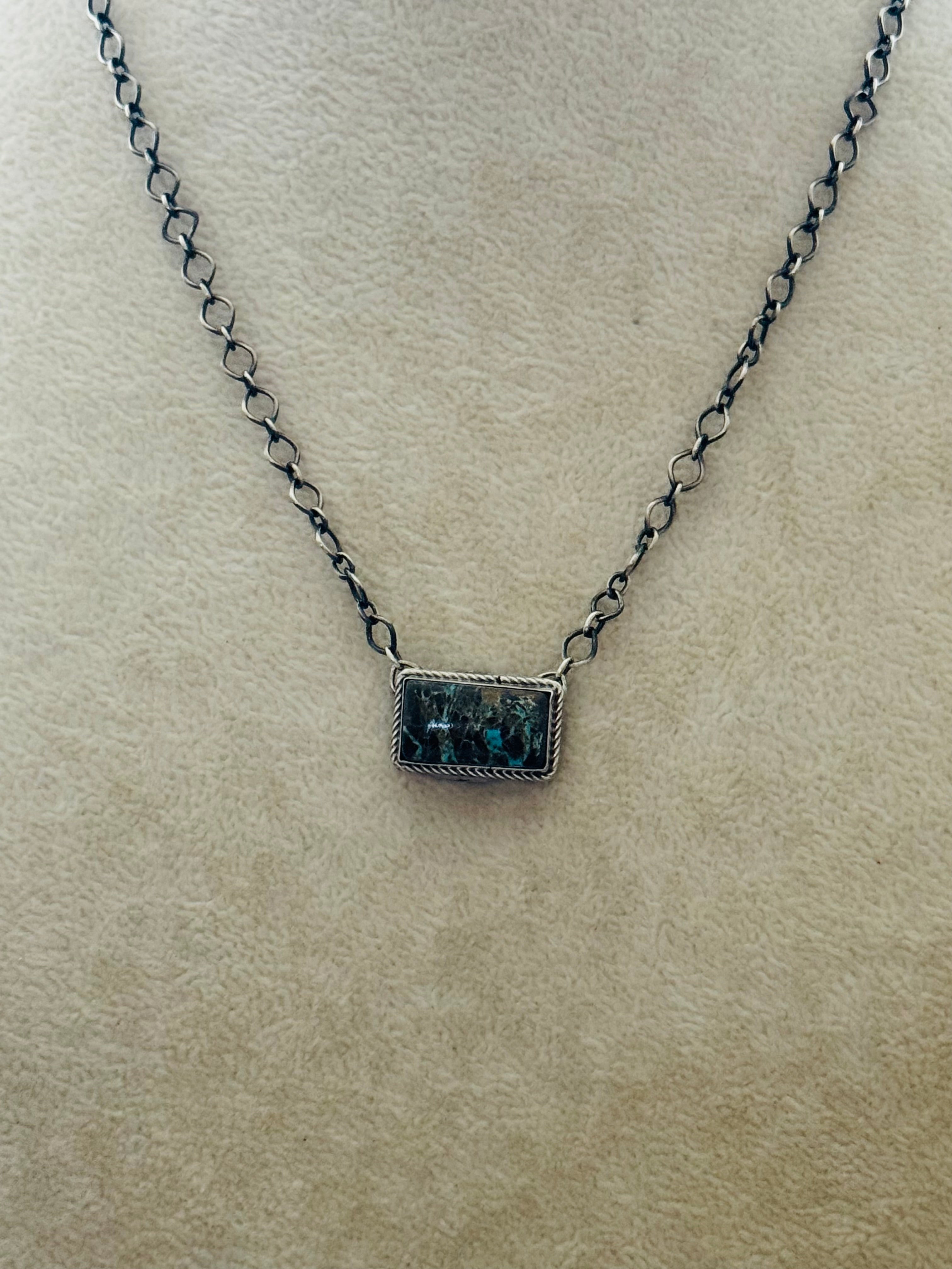 Navajo Made Blue Moon & Sterling Silver Bar Necklace