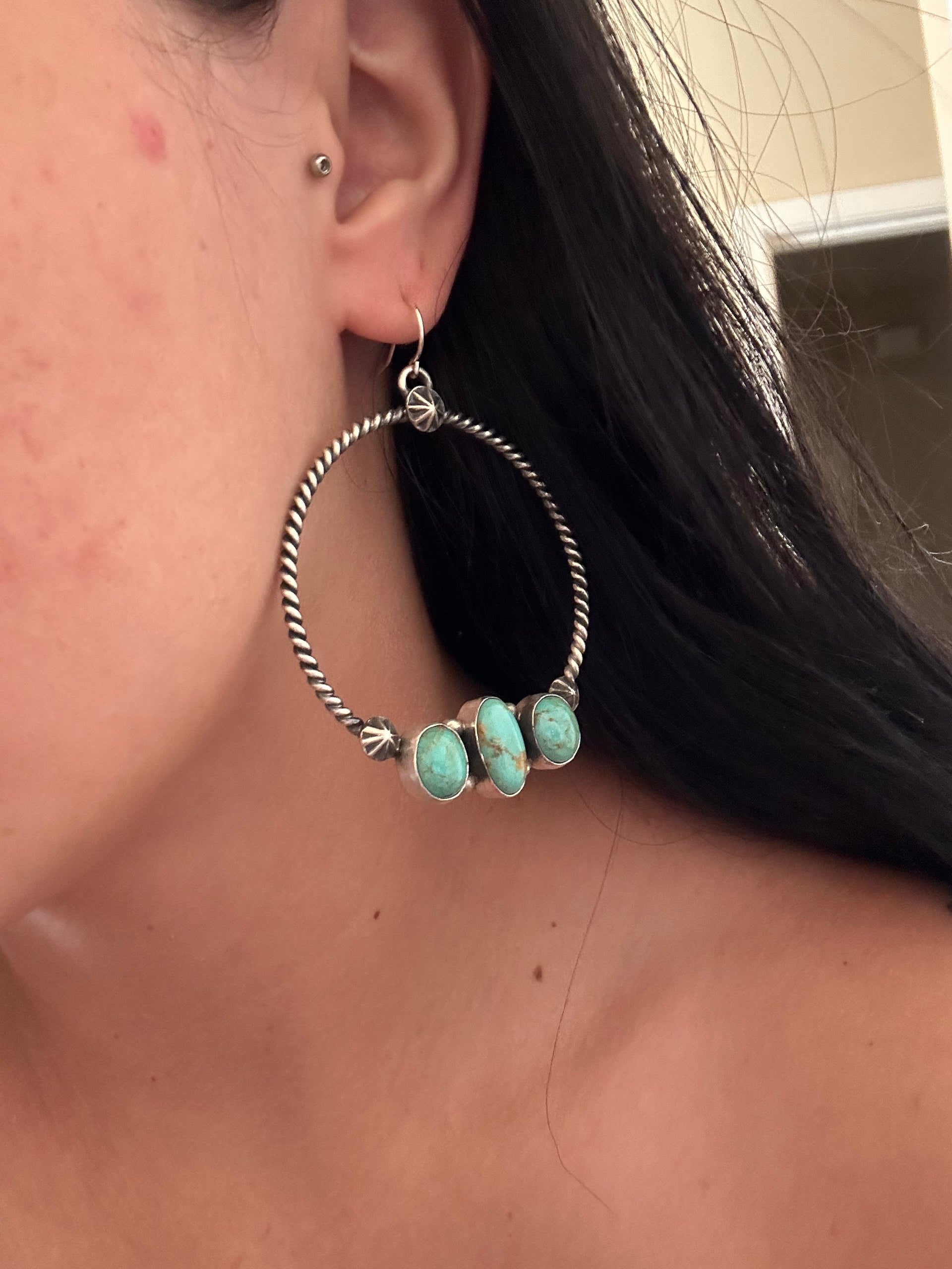 Donovan Skeets Kingman Turquoise & Sterling Silver Post Dangle Earrings