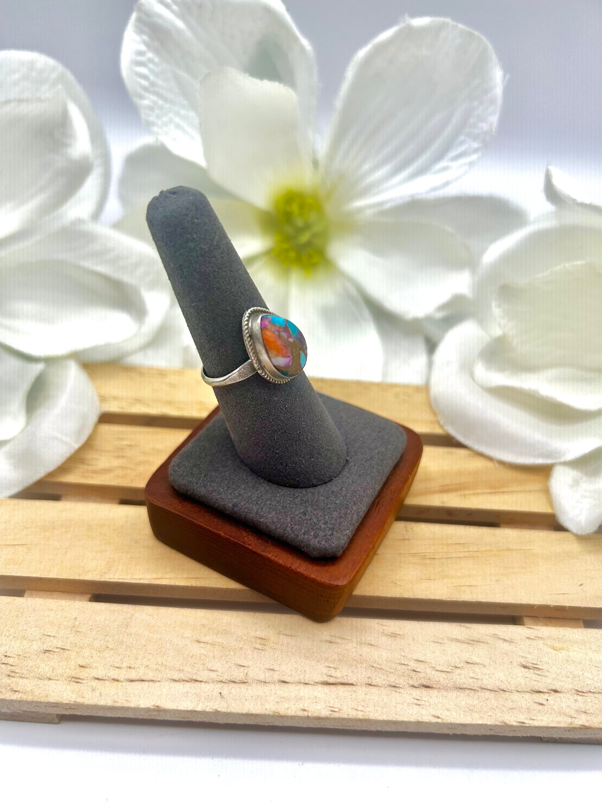 Navajo Made Mohave Turquoise & Sterling Silver Ring Size 8.25