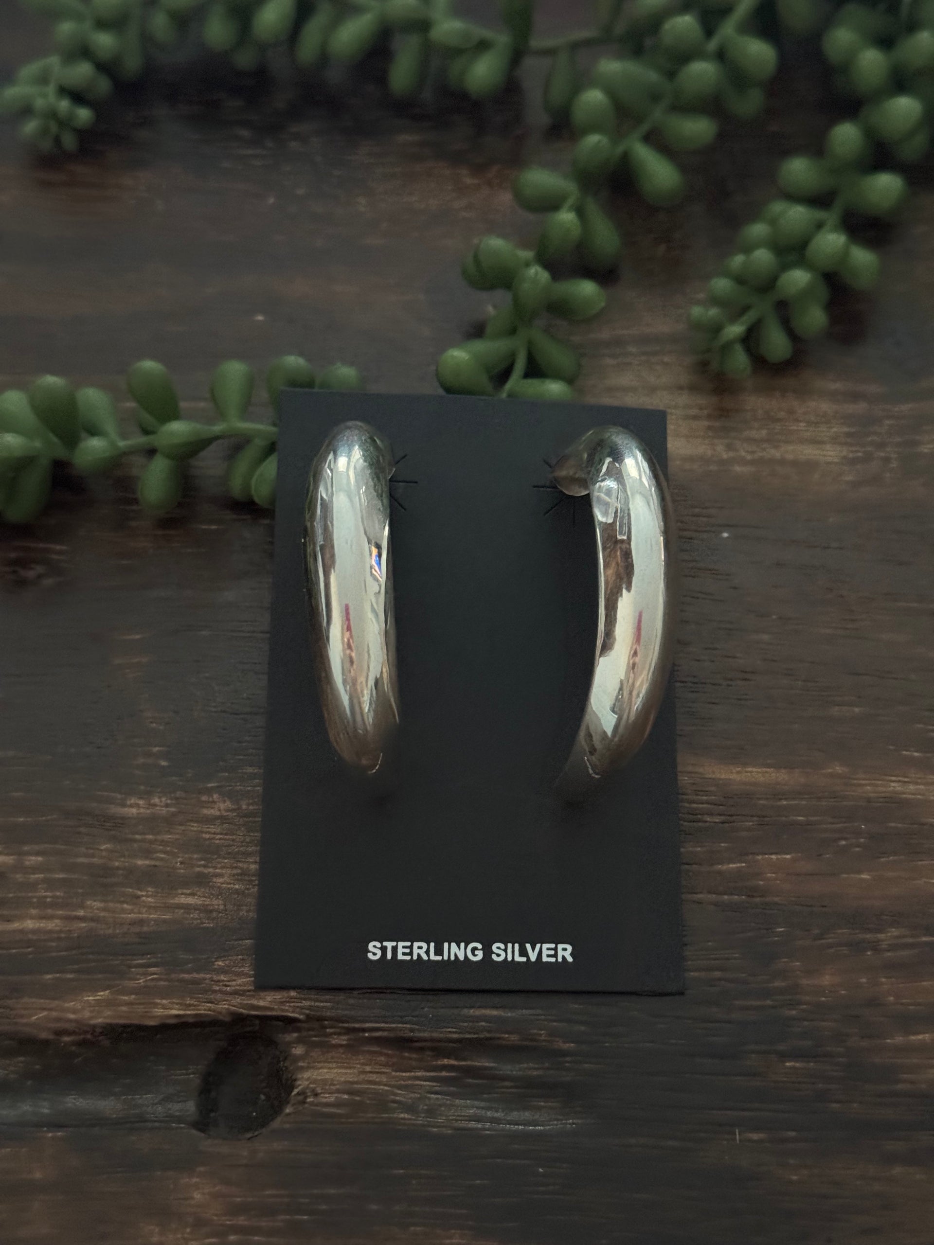 Navajo Made Sterling Silver Post Hoop Earrings