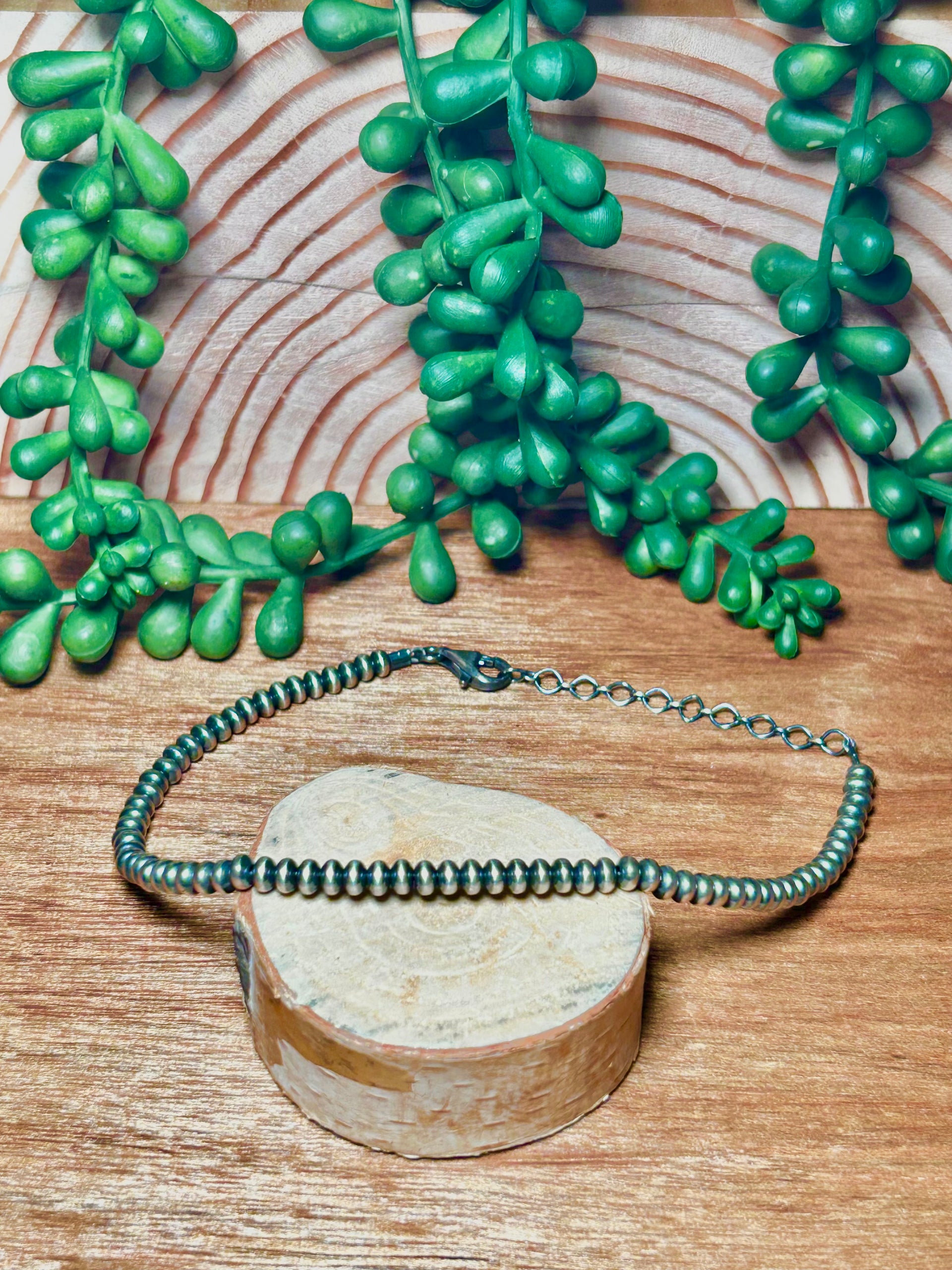 Navajo Made Sterling Silver Strung 4 MM Disc Pearls Anklet