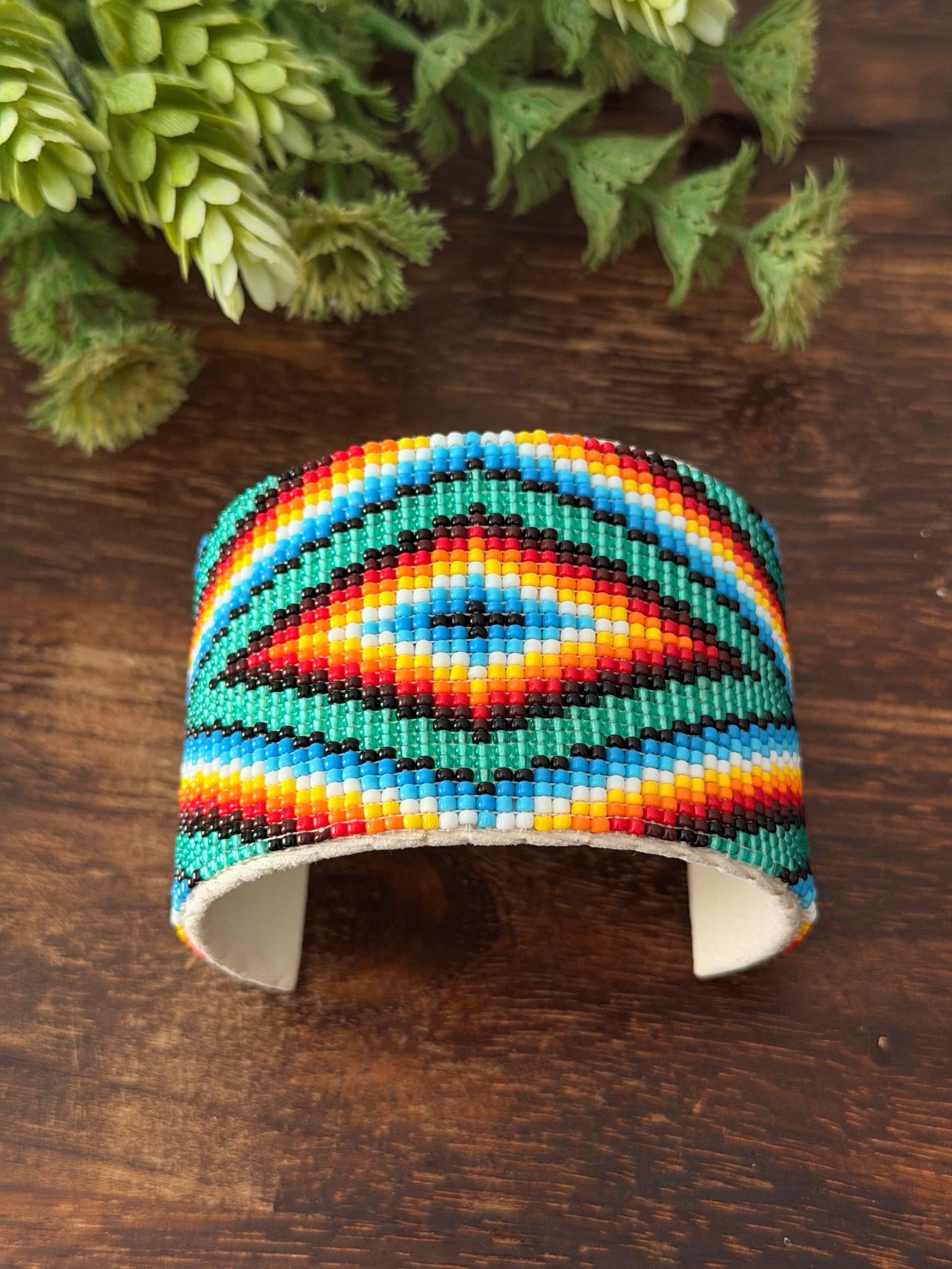 Navajo Made Beaded/Leather Cuff Bracelet