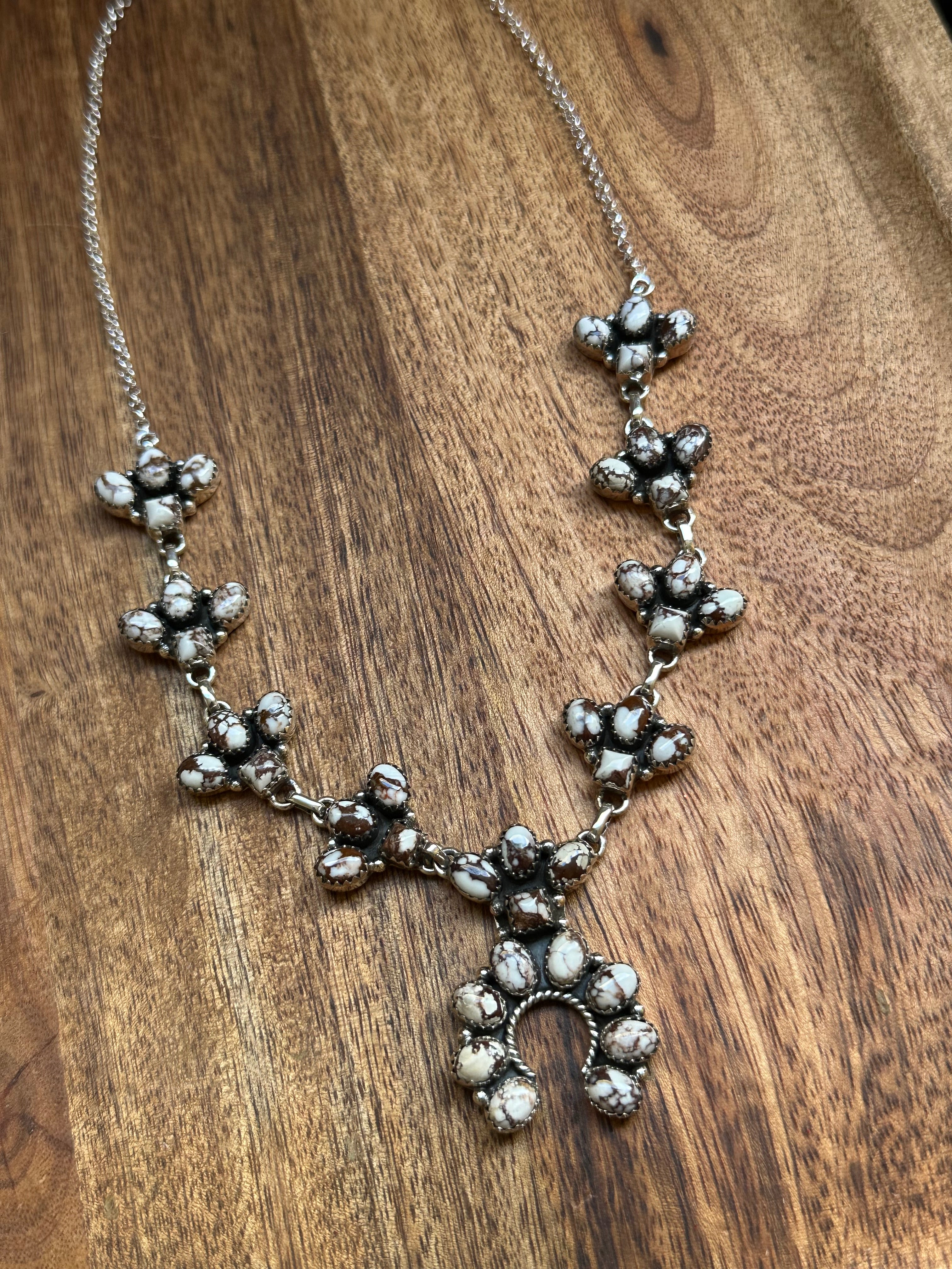 Southwest Handmade Wild Horse & Sterling Silver Cluster Necklace