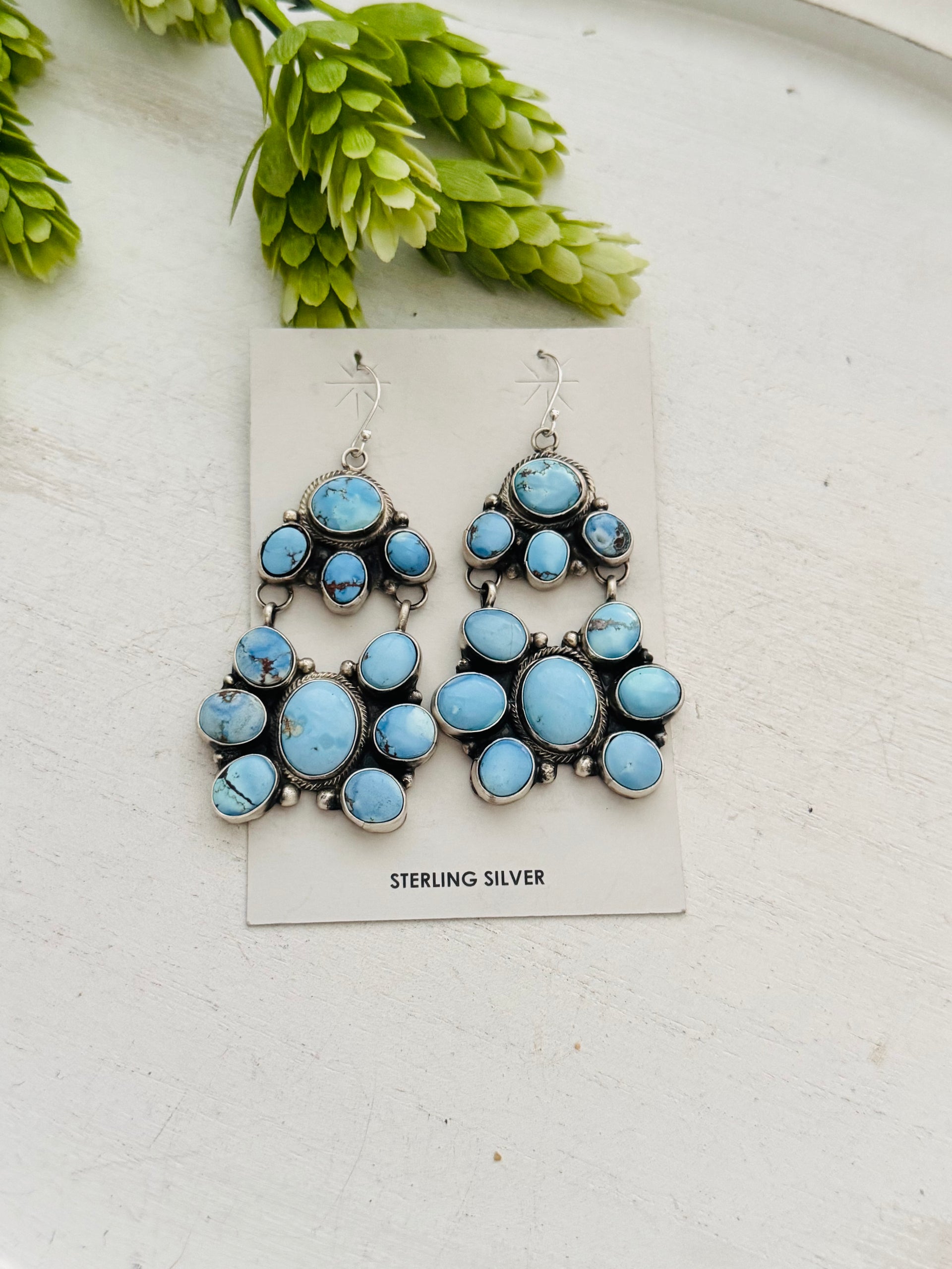 Ella Peters Golden Hills Turquoise & Sterling Silver Cluster Dangle Earrings