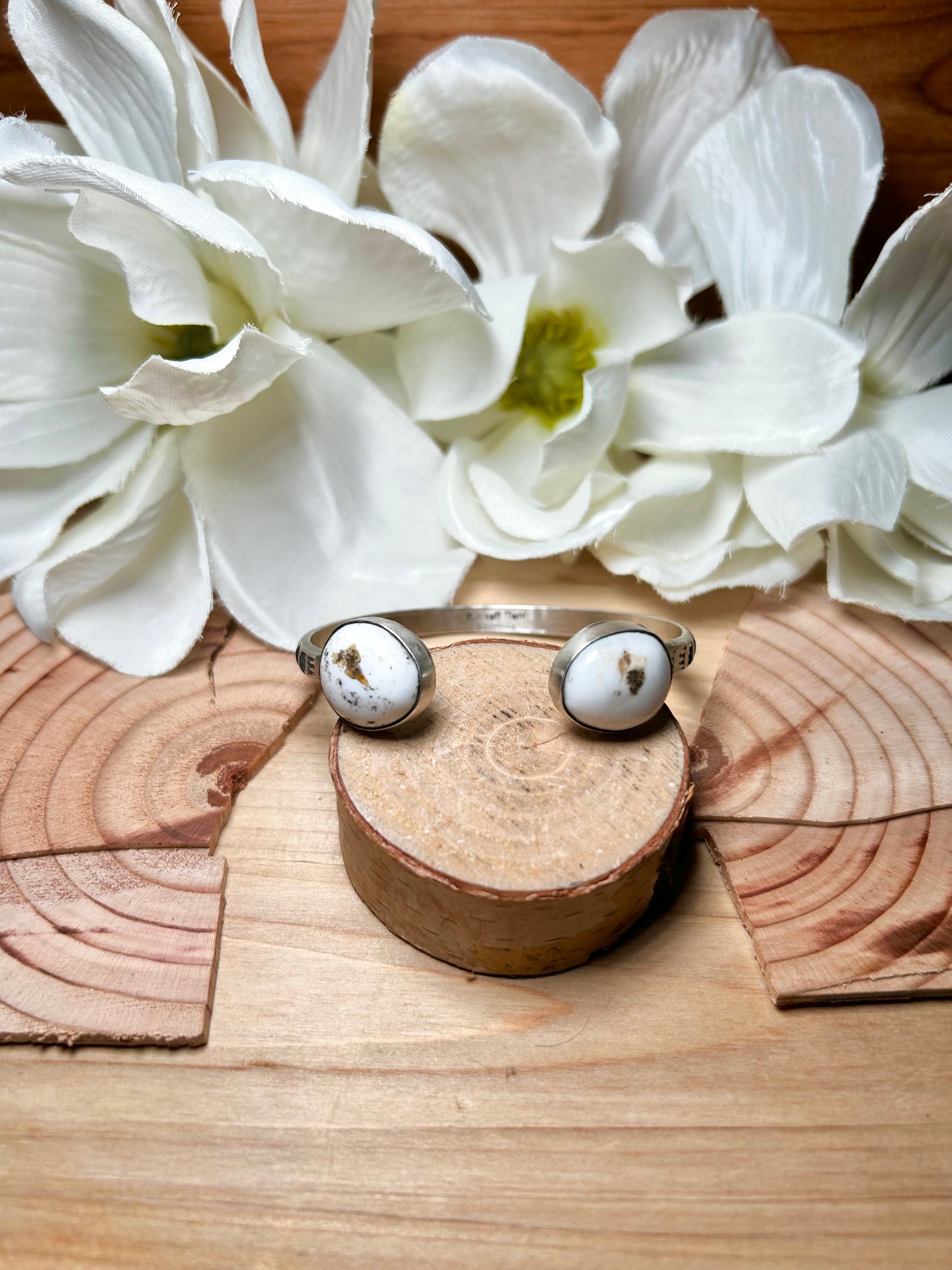 Navajo Made White Buffalo & Sterling Silver Cuff Bracelet