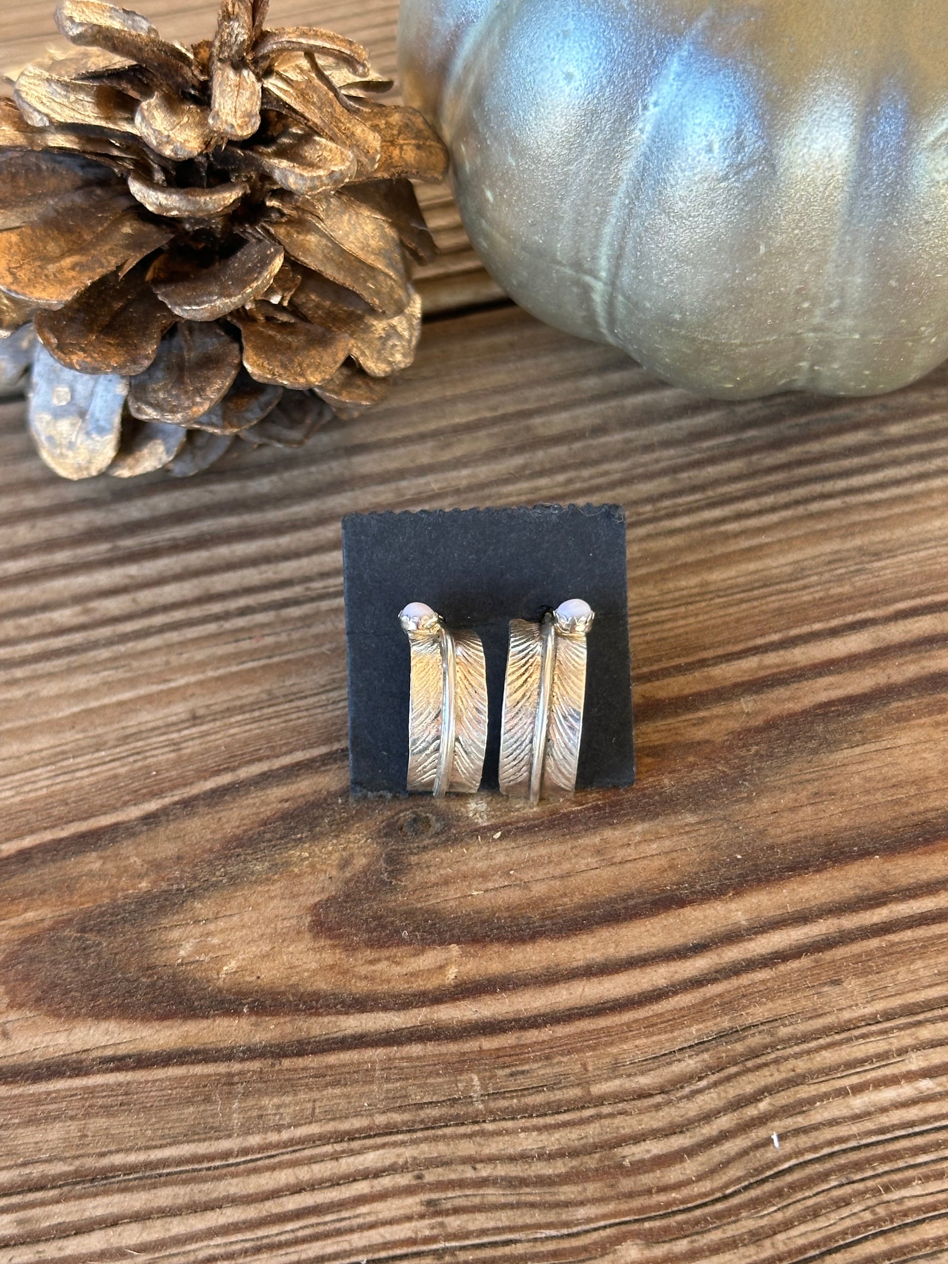 Navajo Made Pink Conch  & Sterling Silver Post Earrings
