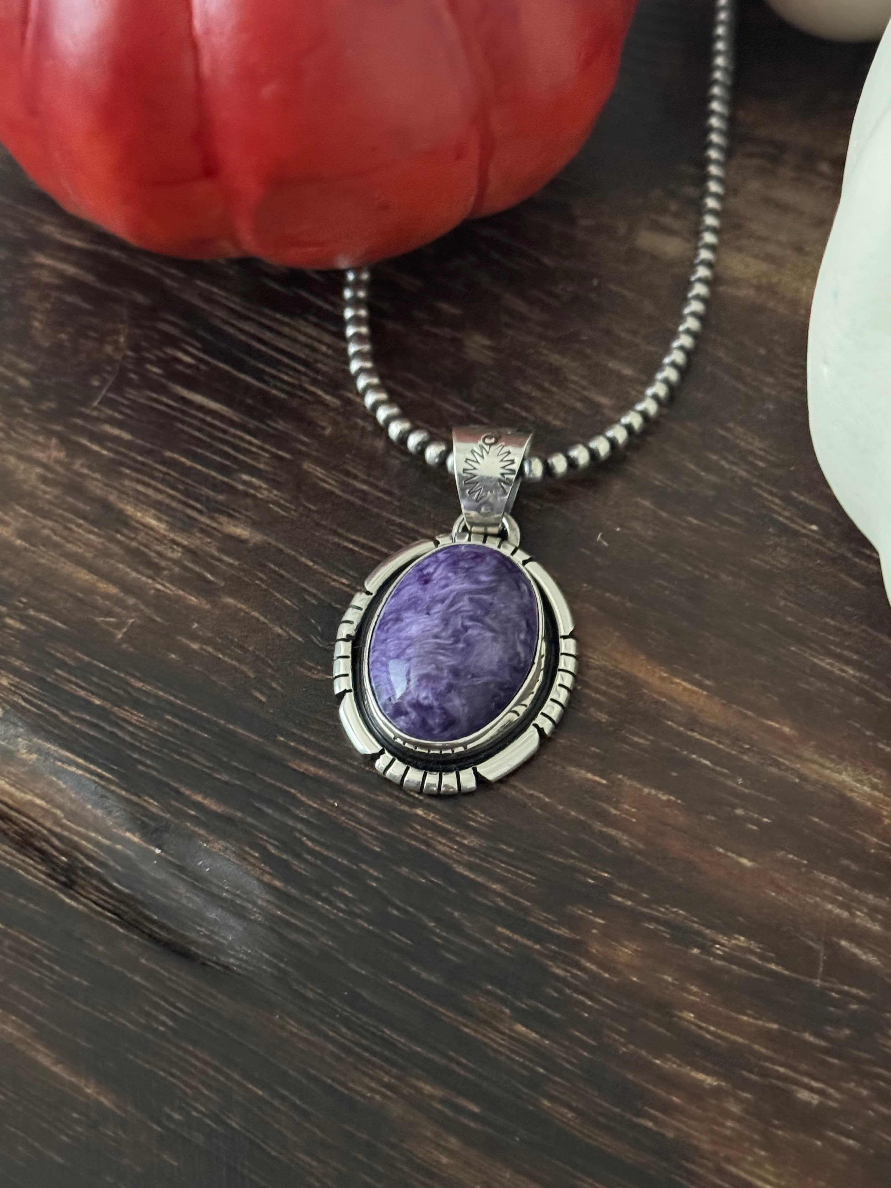 Navajo Made Charoite & Sterling Silver Pendant