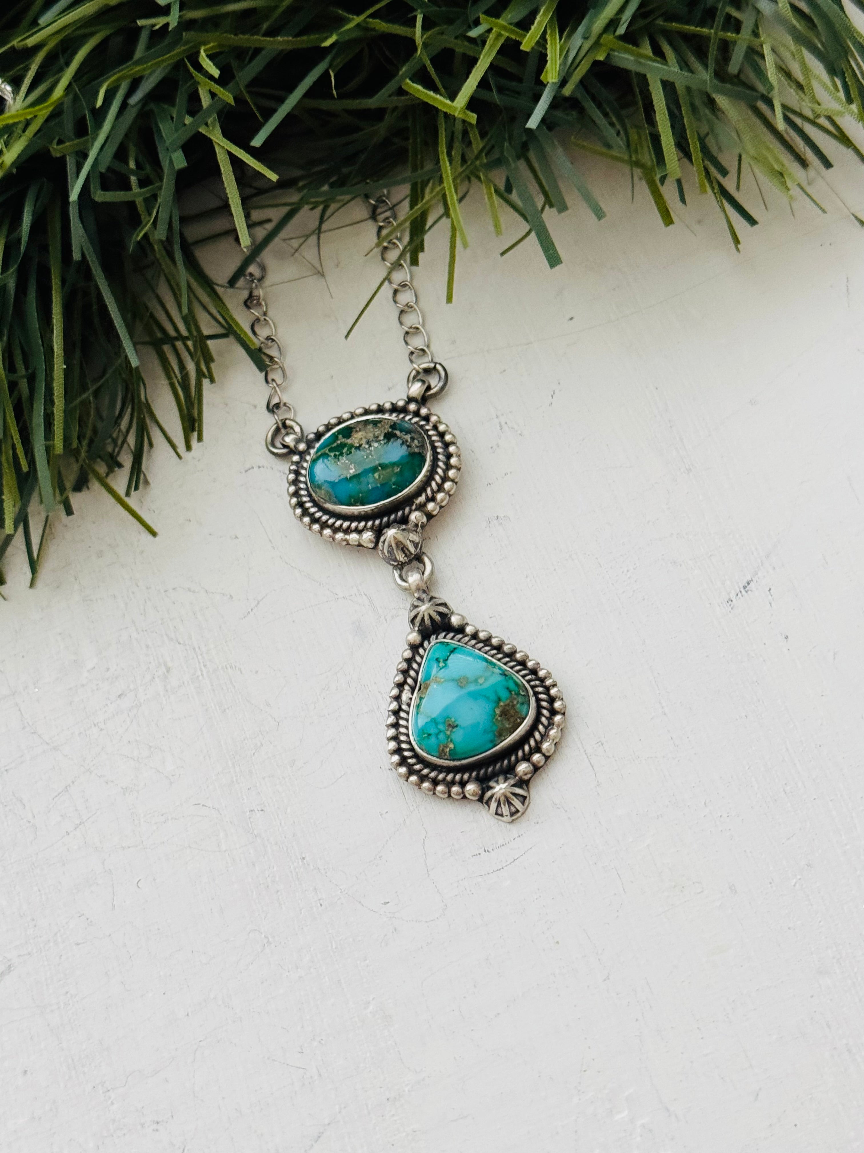 Southwest Handmade Morenci Turquoise & Sterling Silver Necklace