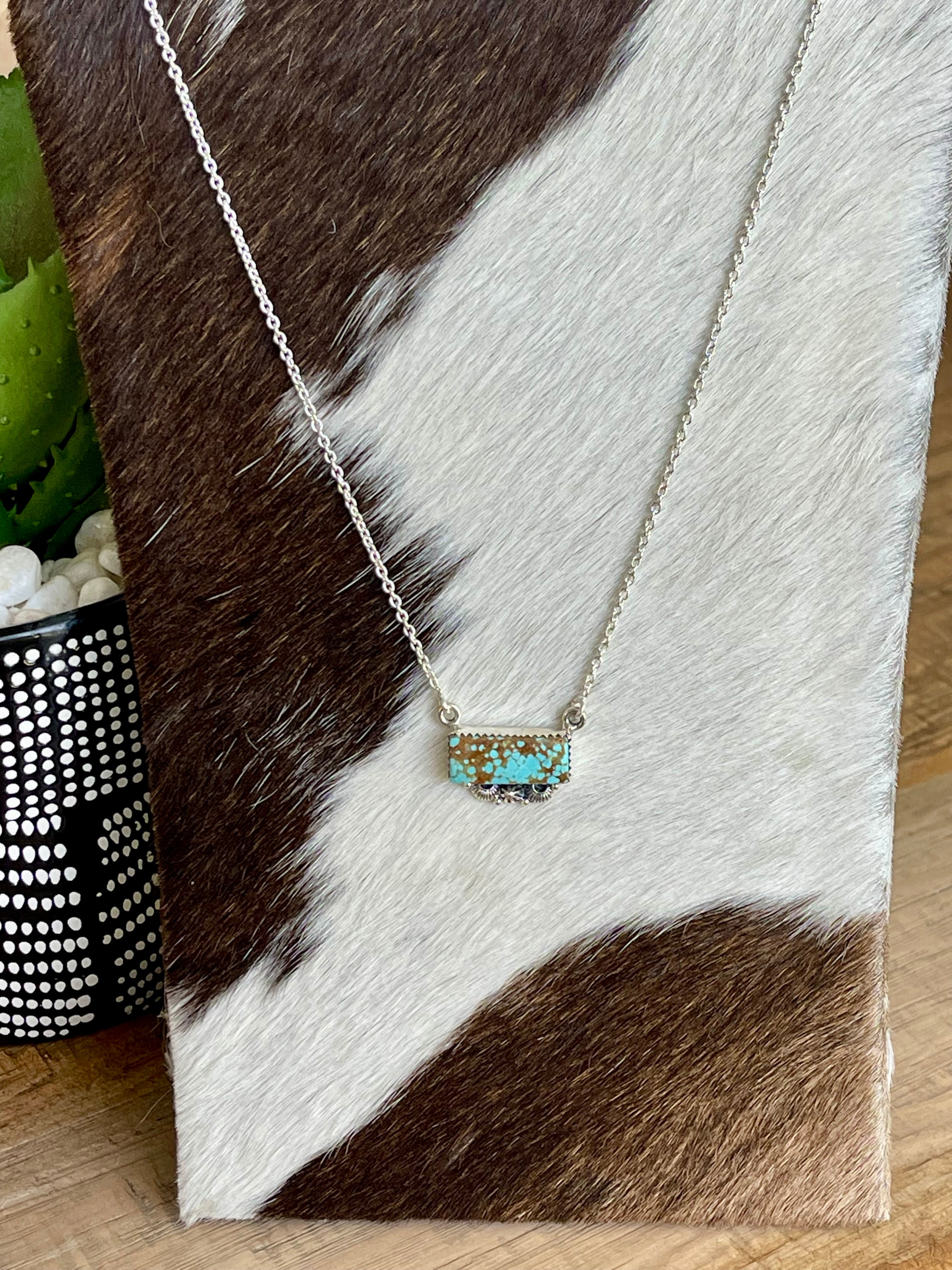 Southwest Handmade Number 8 Turquoise & Sterling Silver Bar Necklace