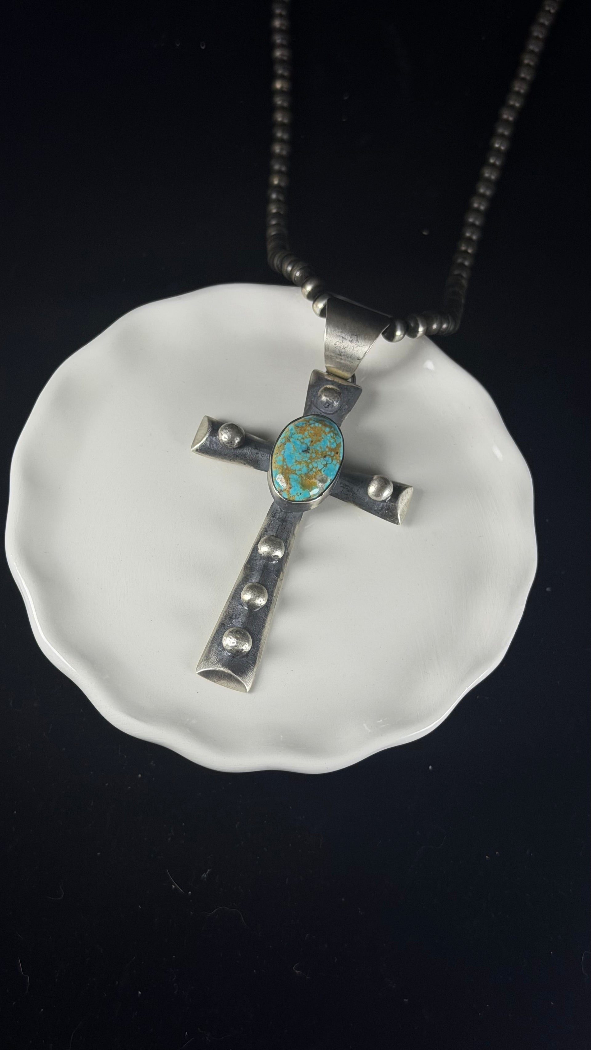 Chimney Butte Kingman Turquoise & Sterling Silver Cross Pendant