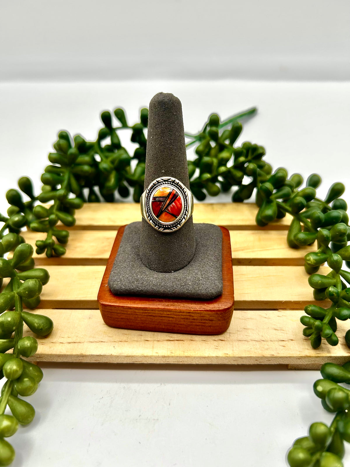 Navajo Made Spiny Oyster & Sterling Silver Ring Size 9.5