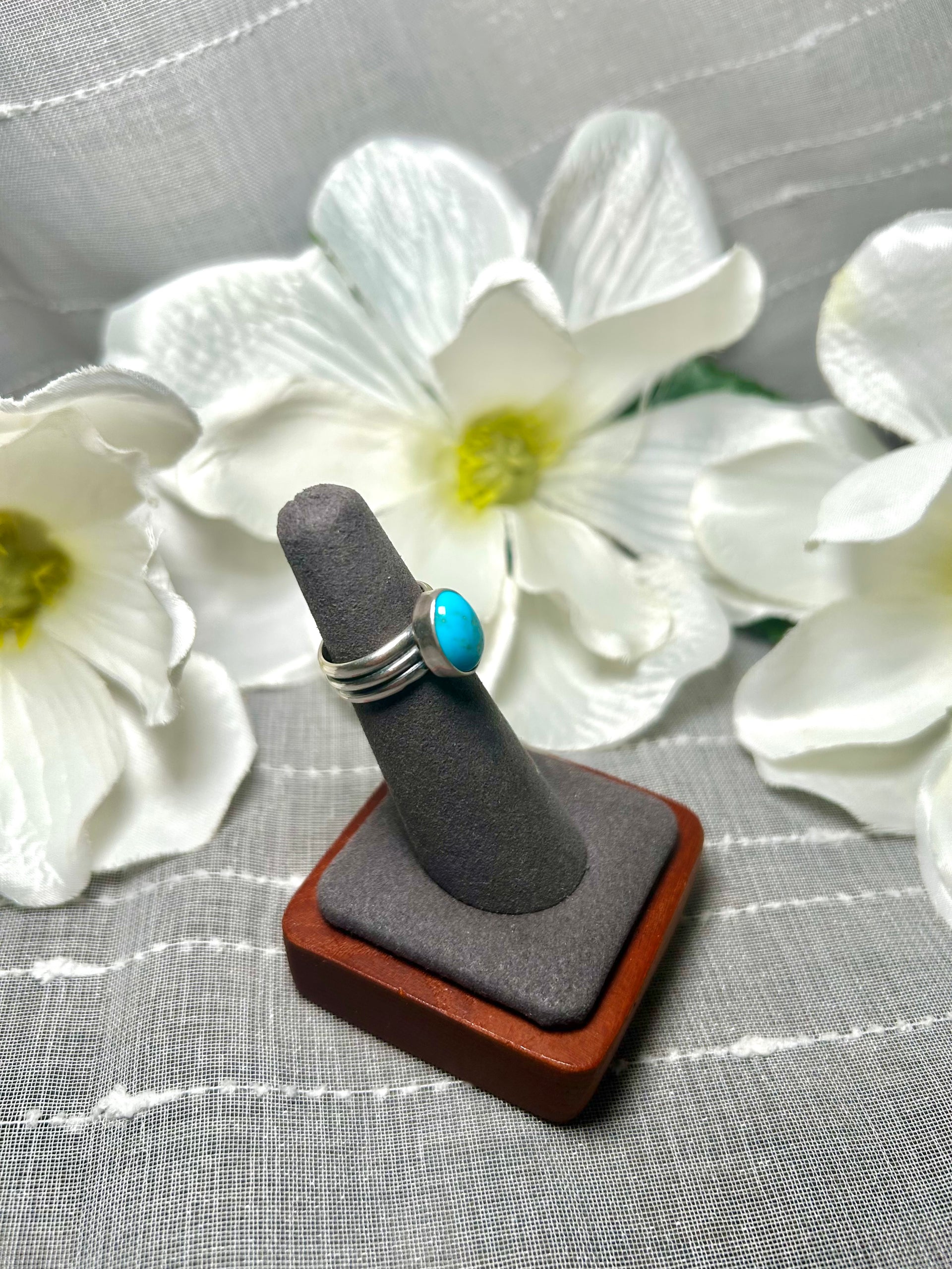 Navajo Made Kingman Turquoise & Sterling Silver Ring Size 5