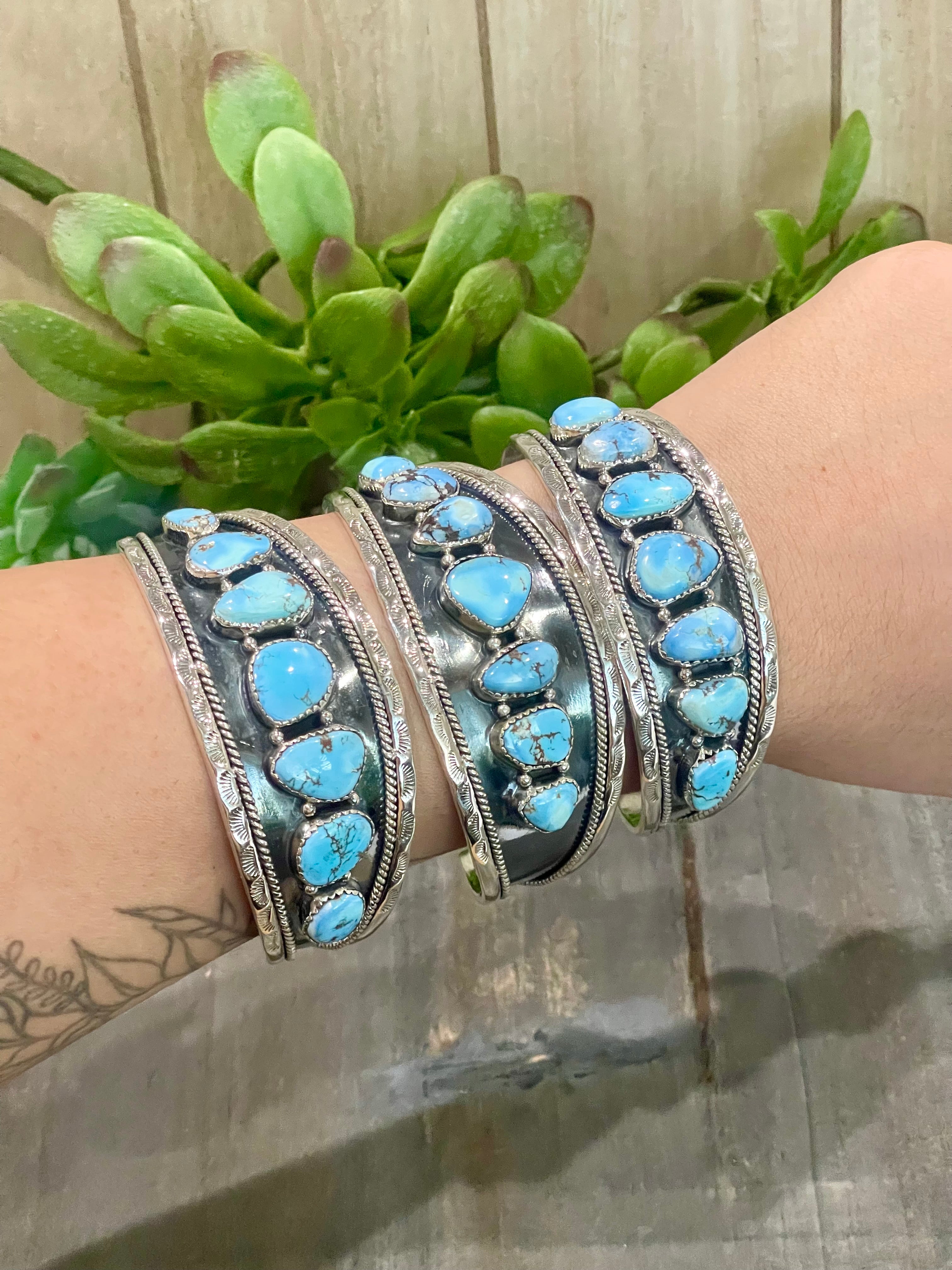 Southwest Handmade Golden Hills Turquoise & Sterling Silver Cuff Bracelet