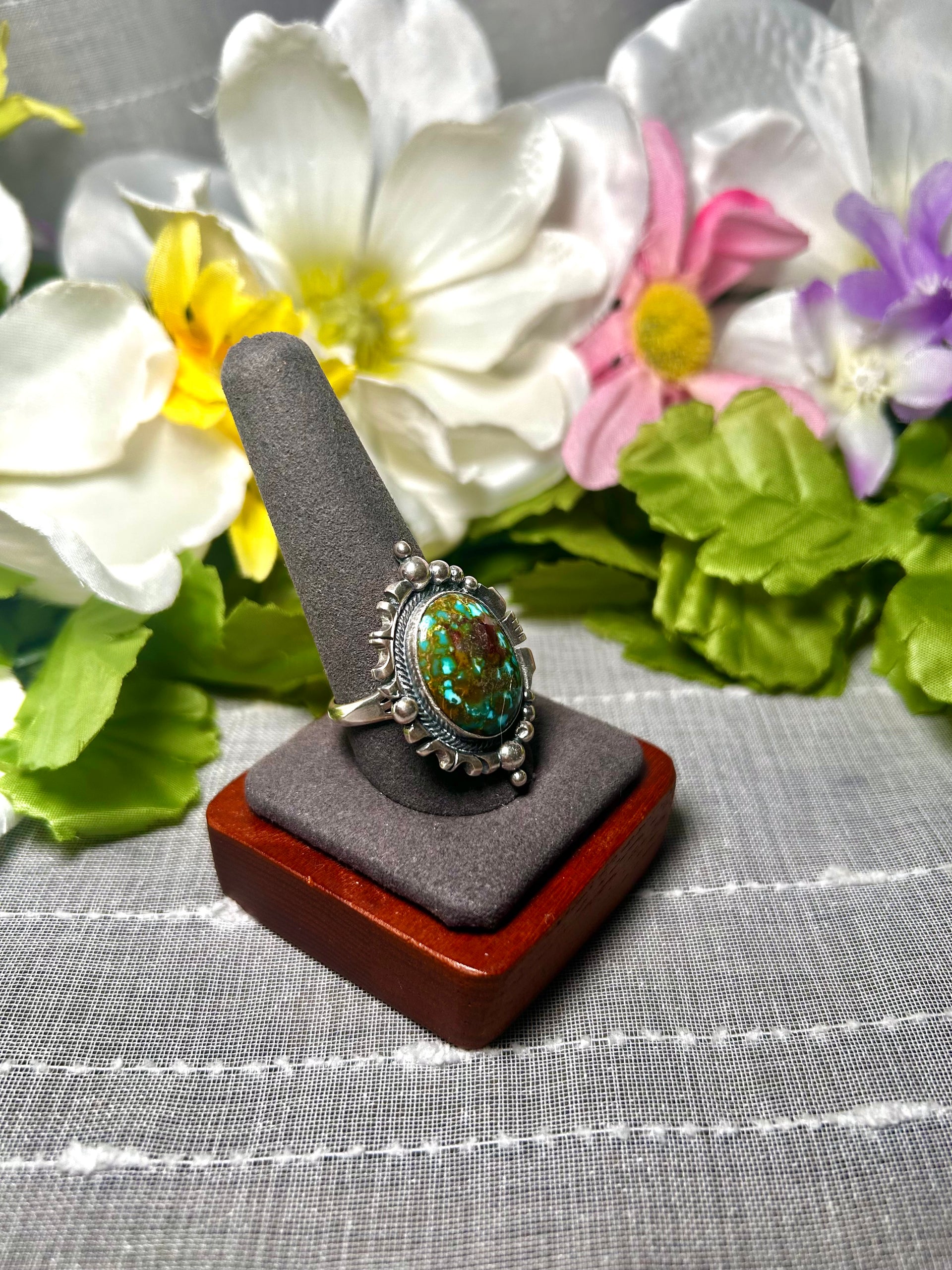 Daniel Benally Kingman Turquoise & Sterling Silver Ring Size 10.5