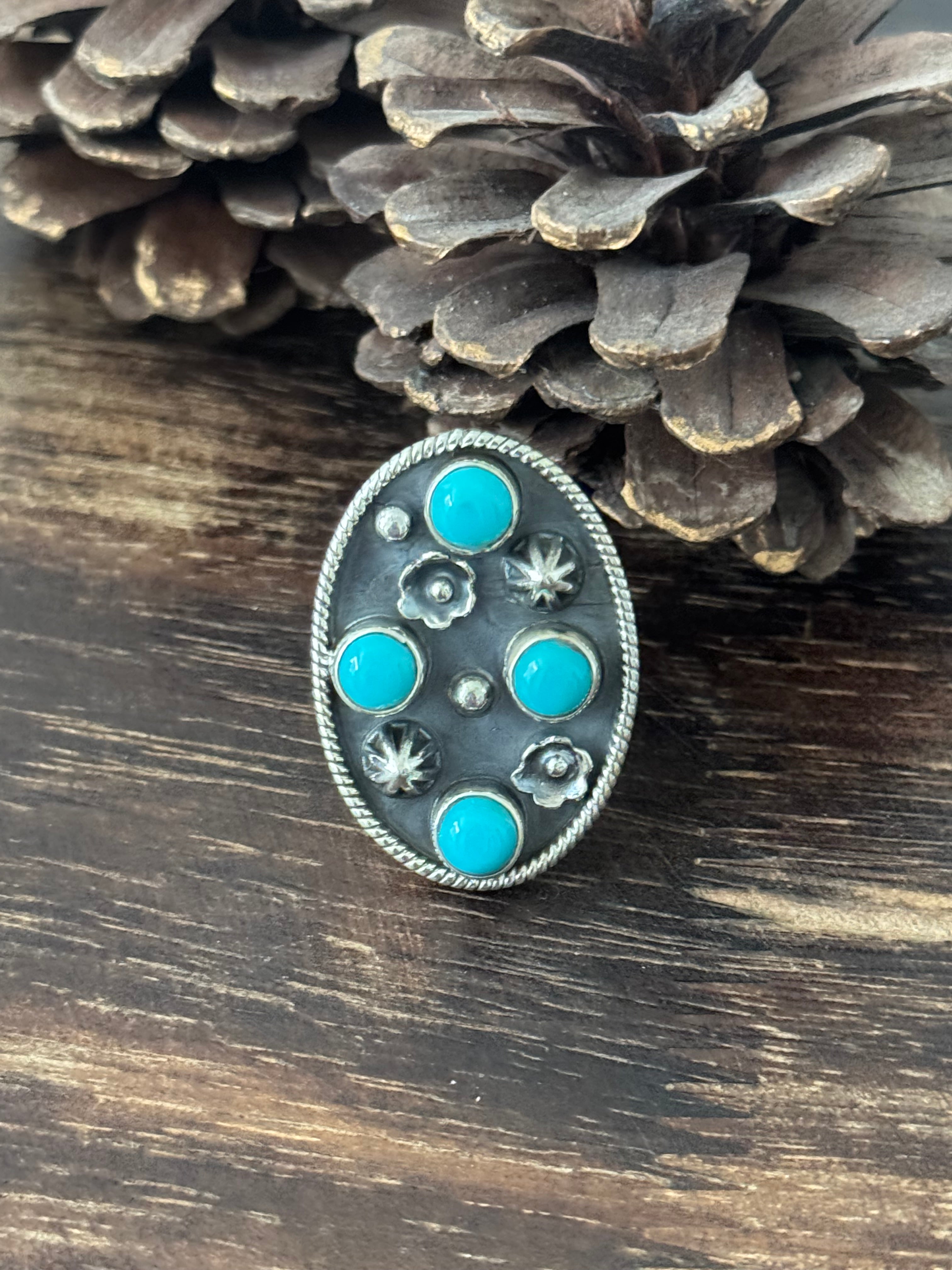 Southwest Handmade Kingman Turquoise & Sterling Silver Adjustable Ring