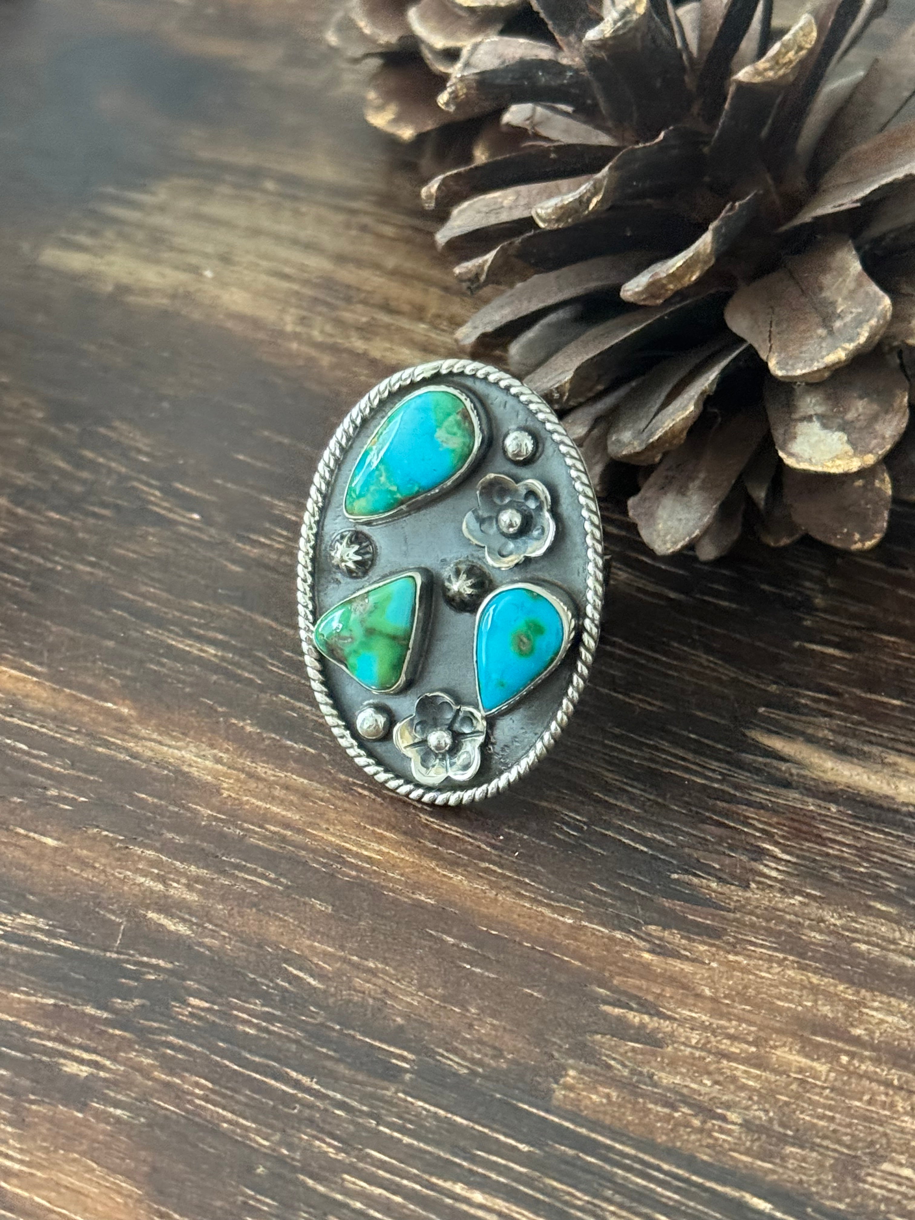 Southwest Handmade Sonoran Mountain Turquoise & Sterling Silver Adjustable Ring