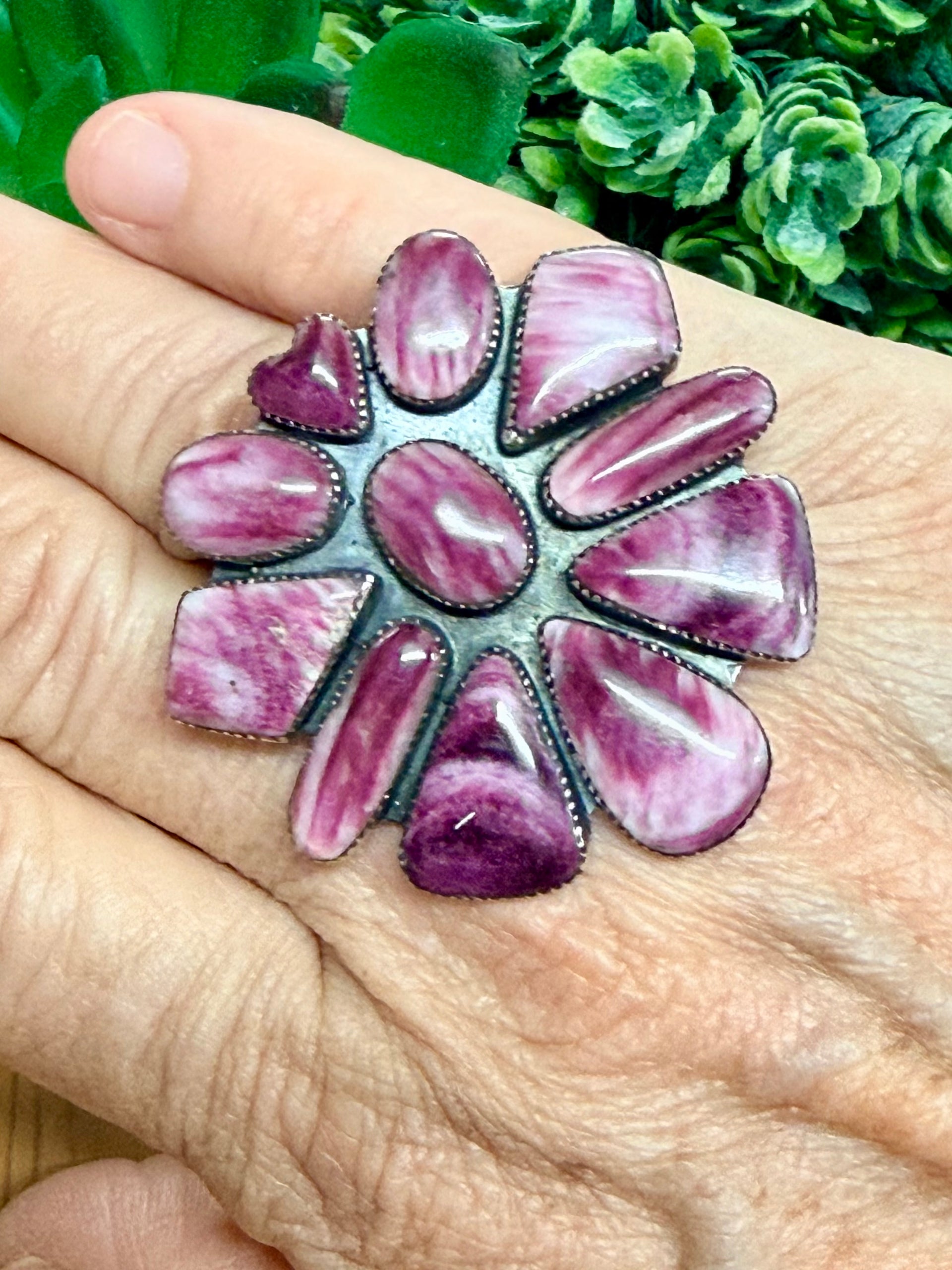 Southwest Handmade Purple Spiny Oyster & Sterling Silver Adjustable Ring