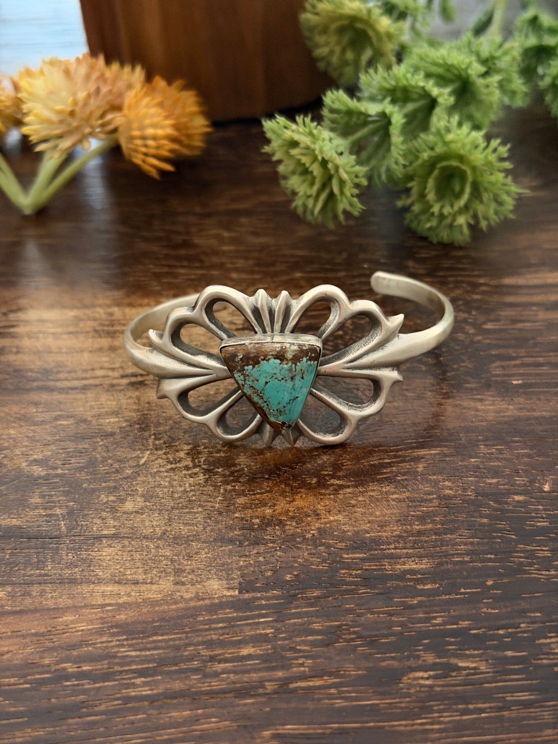 Navajo Made Mine 8 Turquoise & Sterling Silver Cuff Bracelet