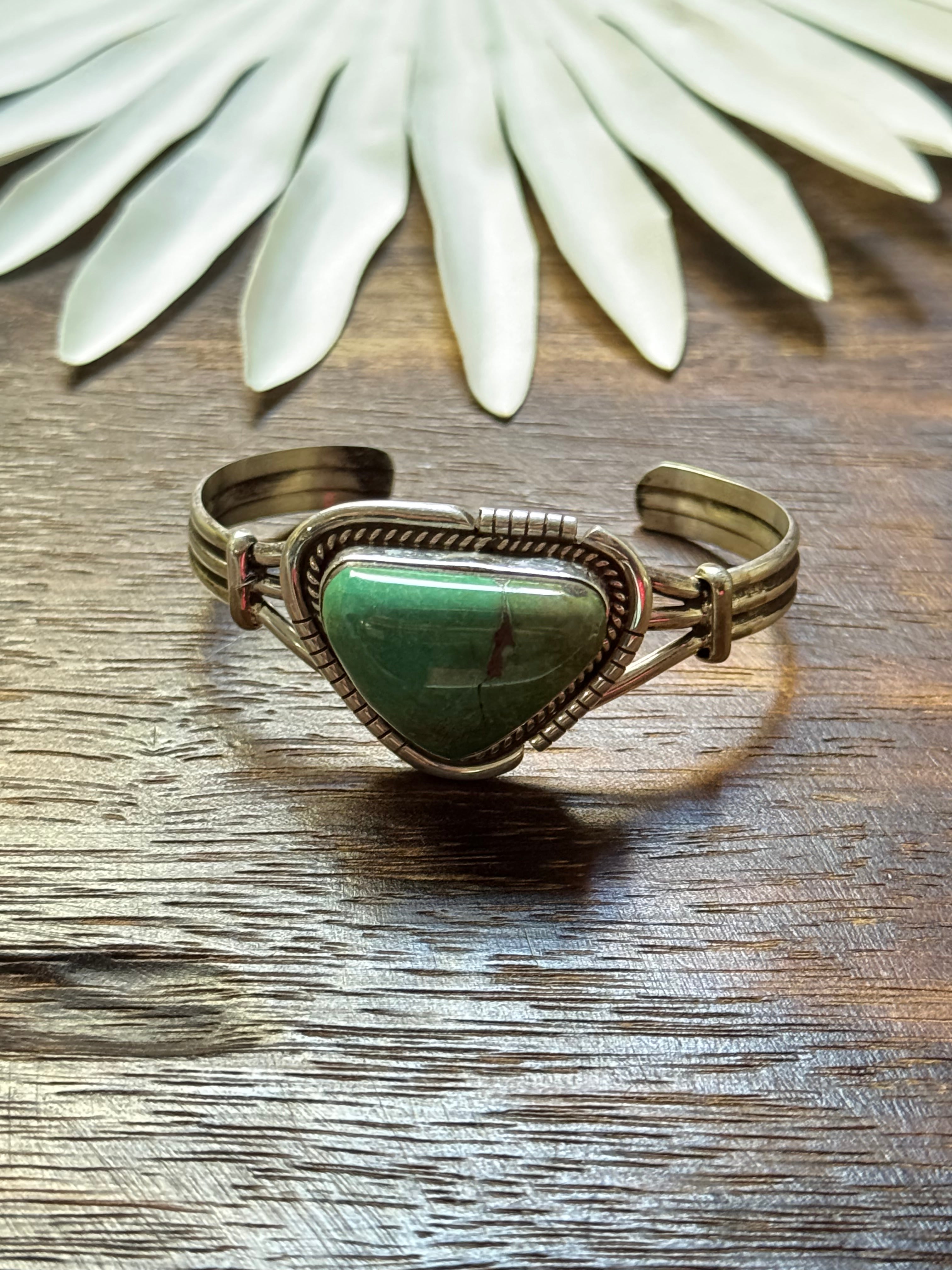 Navajo Made Kingman Turquoise & Sterling Silver Cuff Bracelet