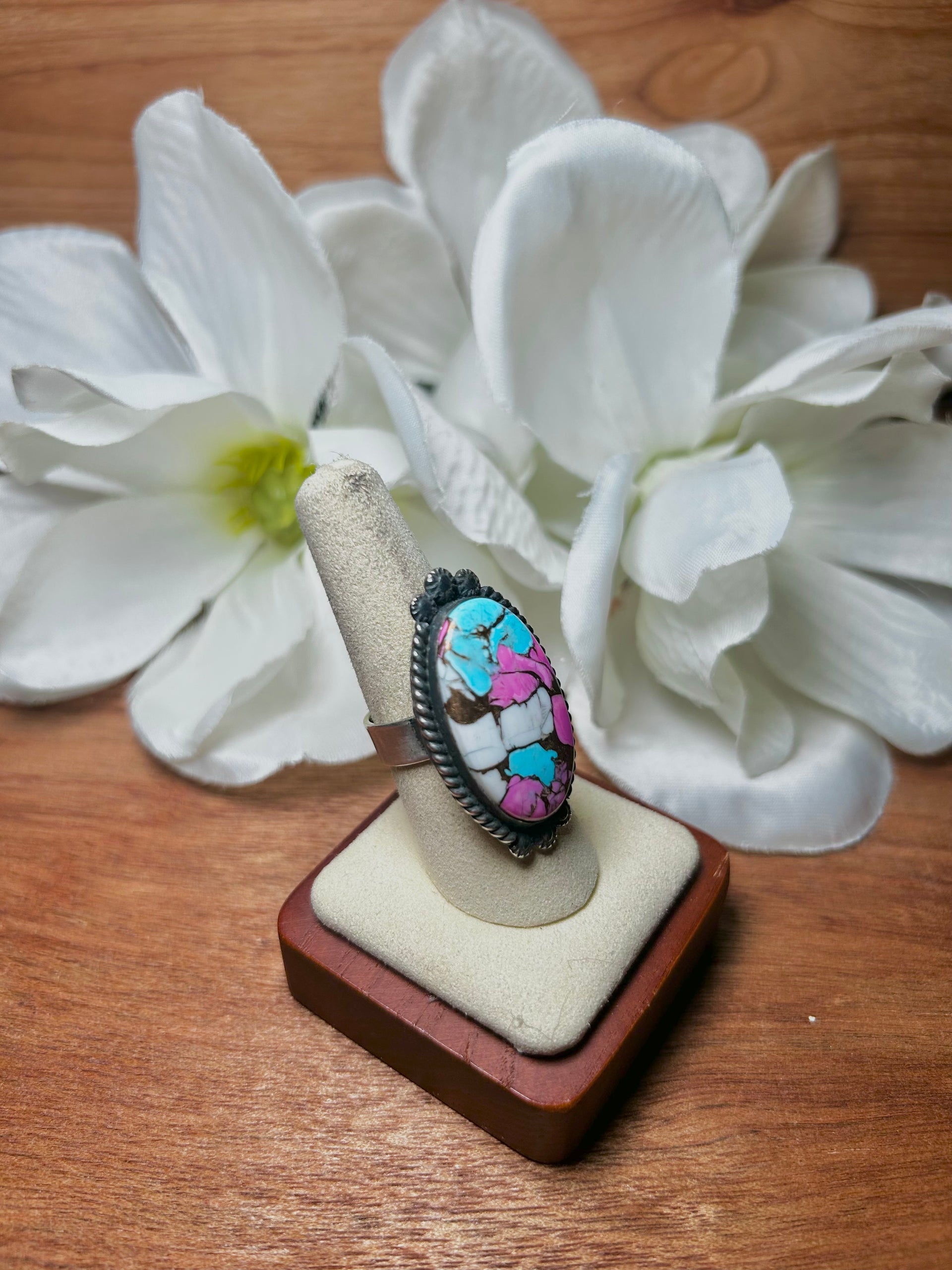 Zachariah David Cotton Candy Dahlia & Sterling Silver Adjustable Ring
