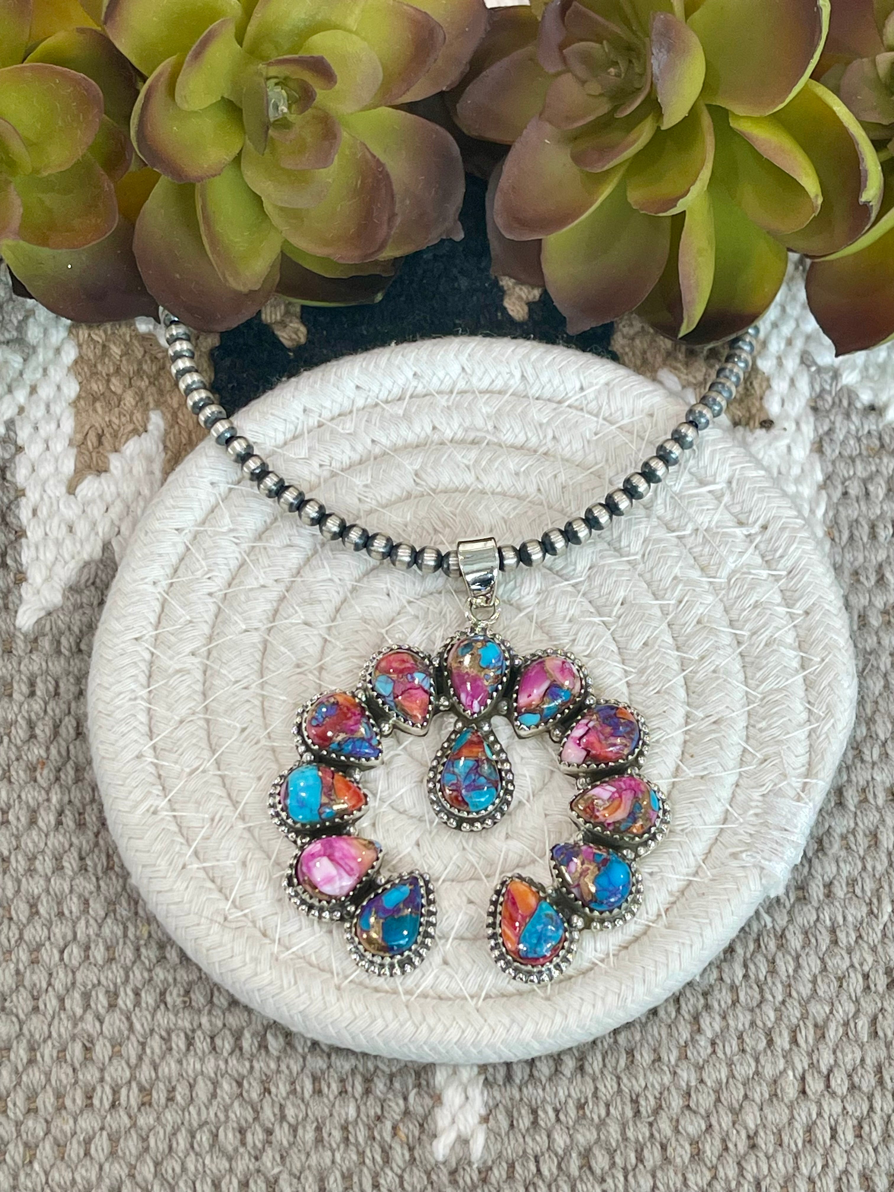 Southwest Handmade Pink Mohave & Sterling Silver Naja Pendant