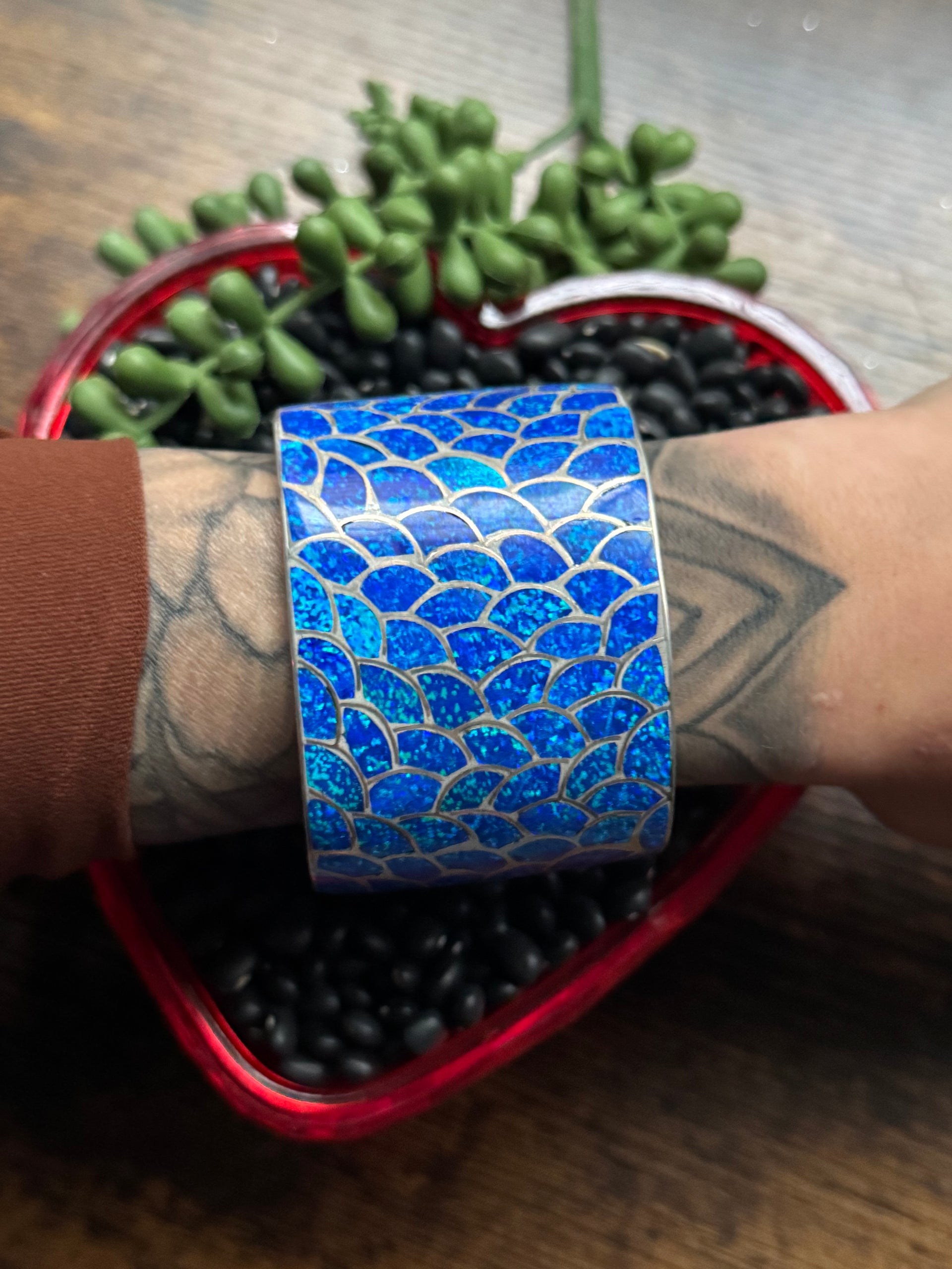Carmichael Haloo Blue Opal (Man Made) & Sterling Silver Inlay Cuff Bracelet