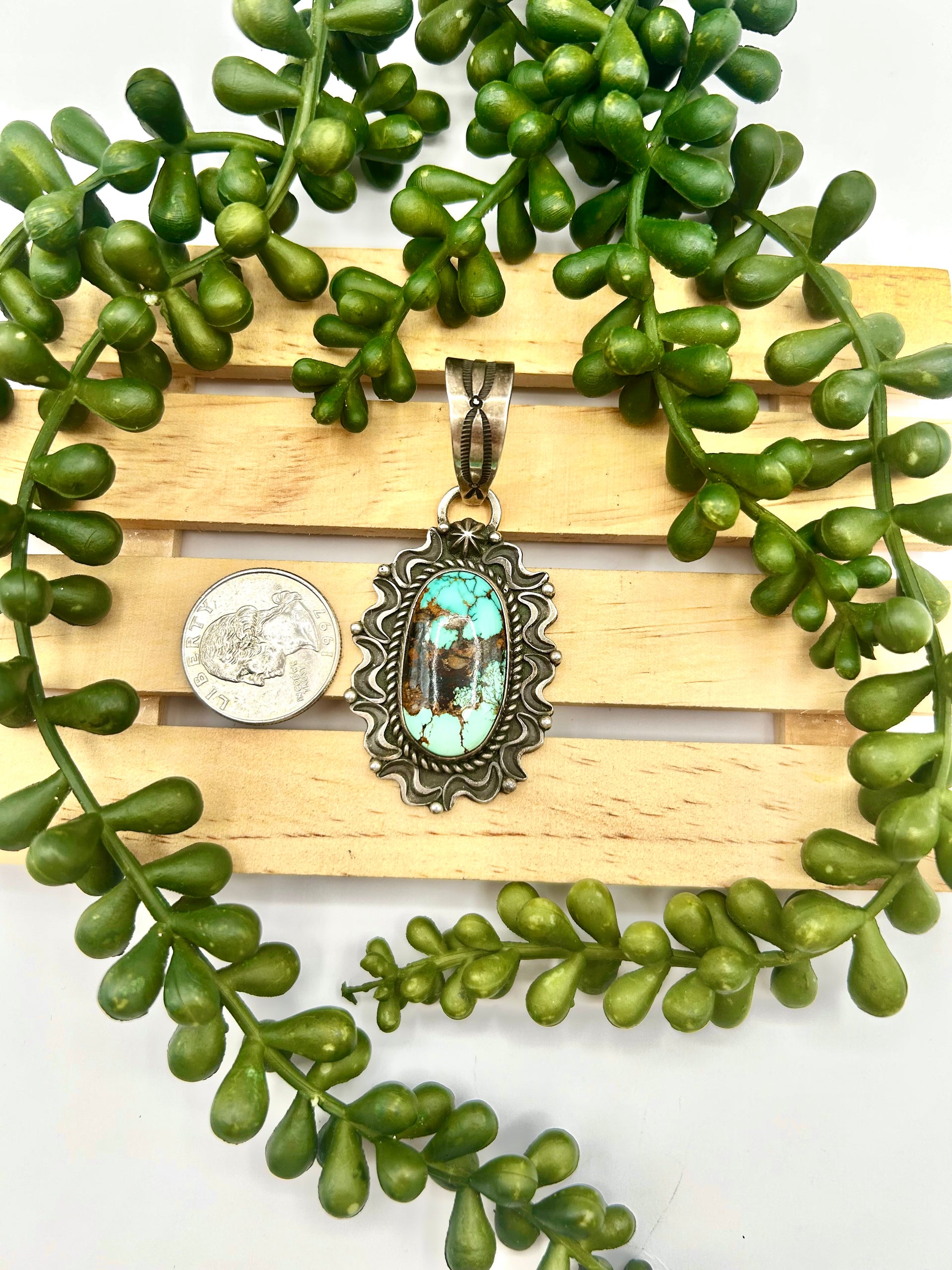 Old Pawn Landoll Benally Royston Turquoise & Sterling Silver Pendant