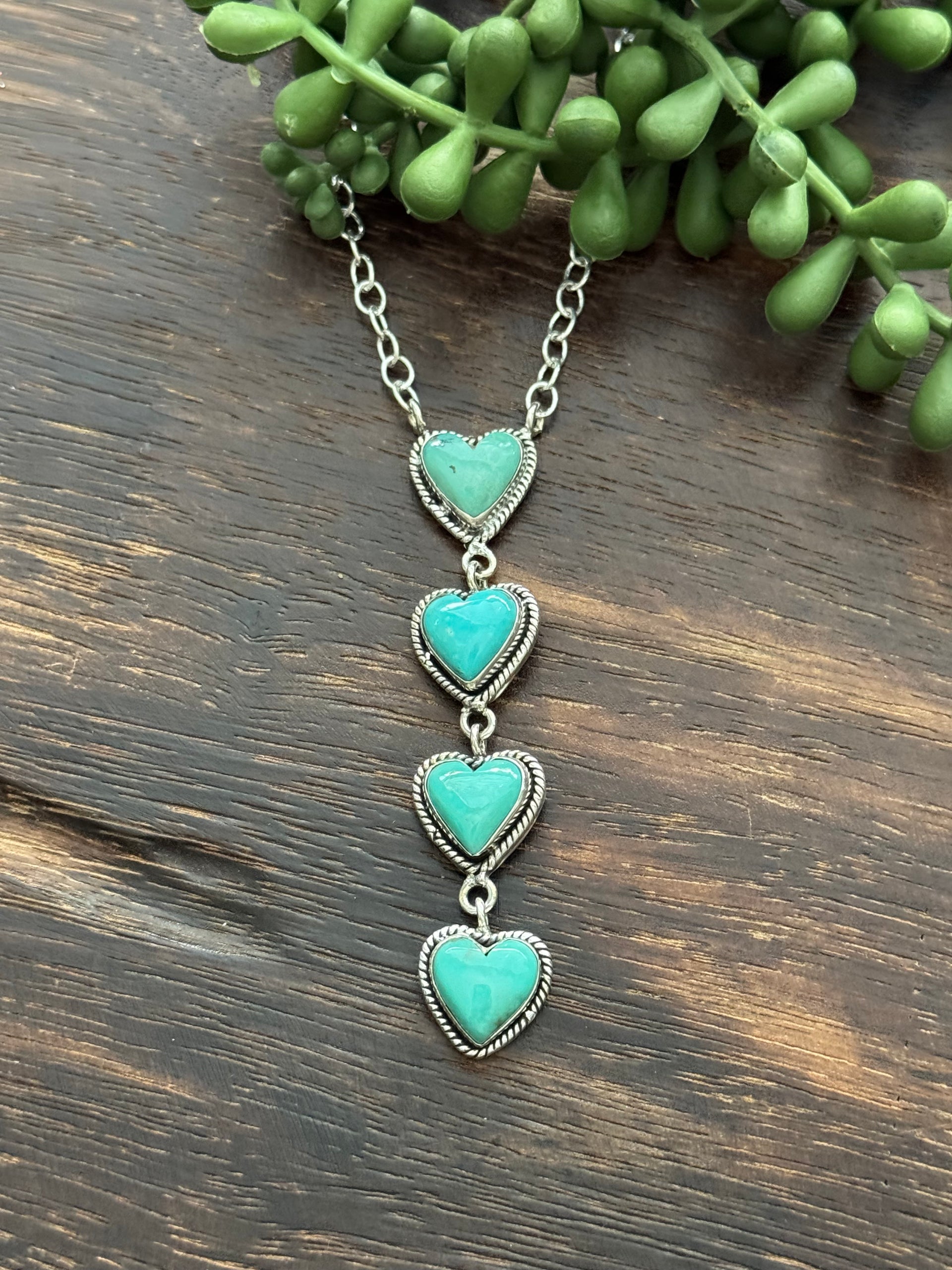 Southwest Handmade Kingman Turquoise & Sterling Silver Heart Necklace