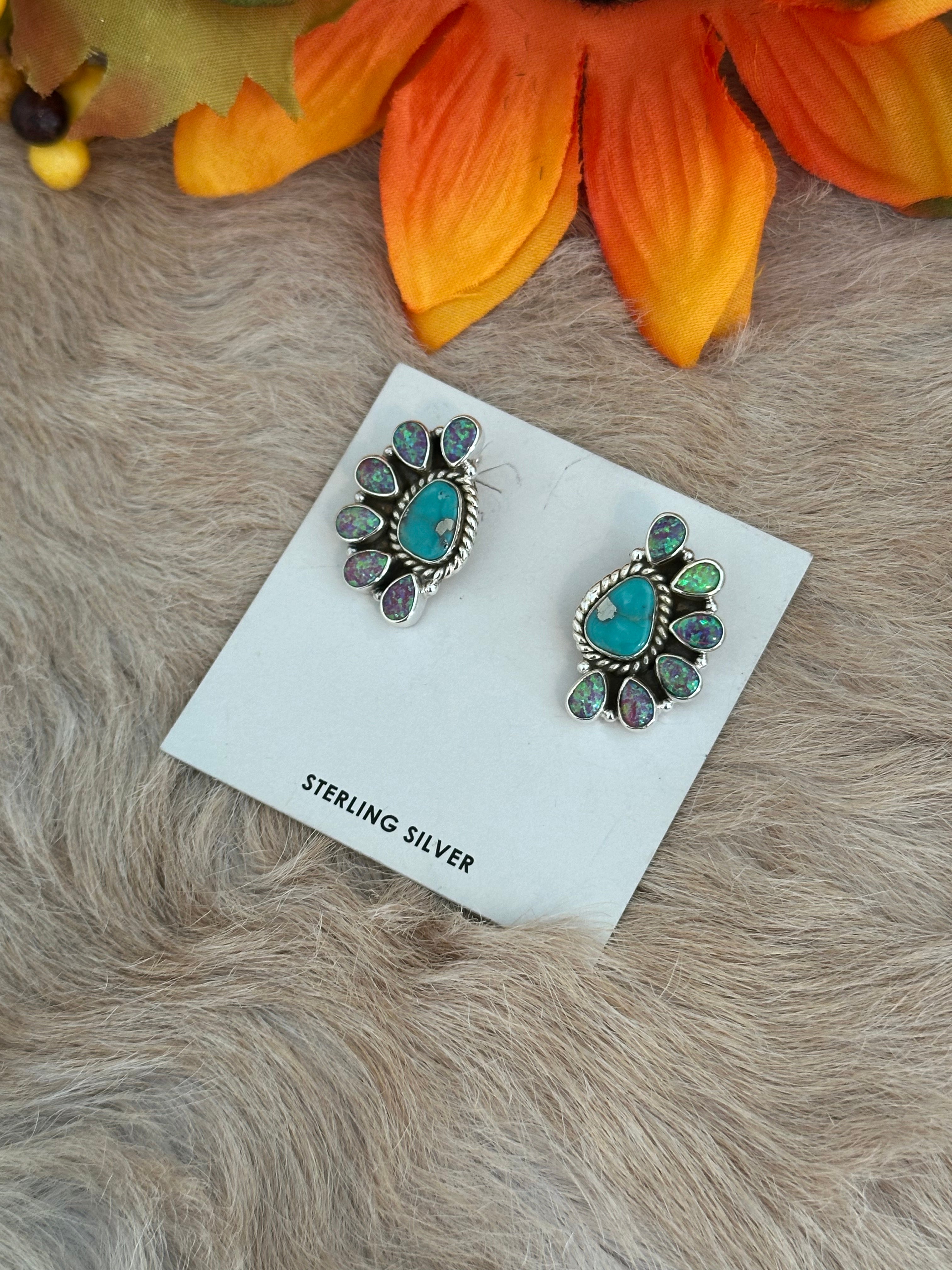 Southwest Handmade Multi Stone & Sterling Silver Post Earrings