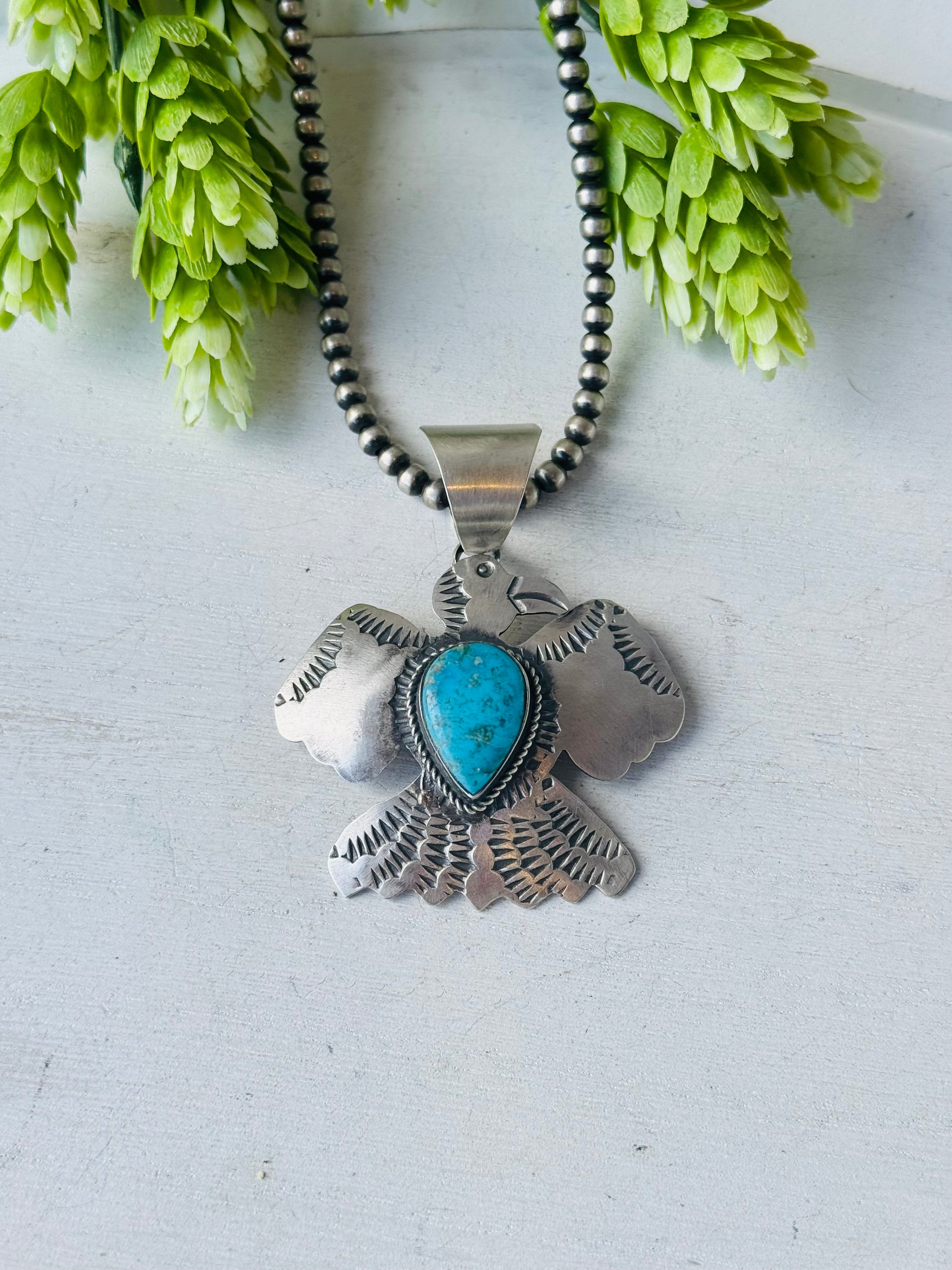 Chimney Butte Kingman Turquoise & Sterling Silver Thunderbird Pendant