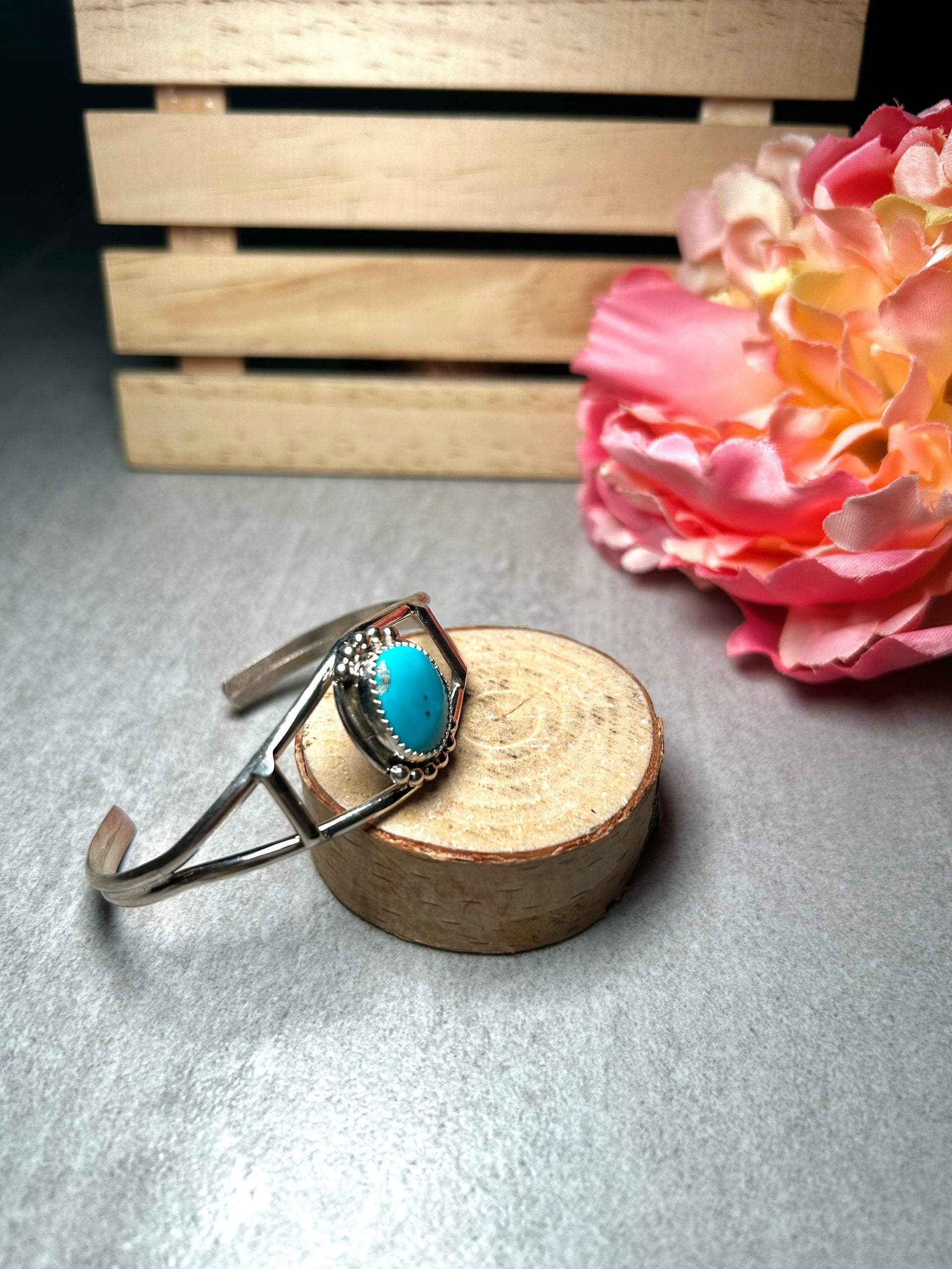 Navajo Made Kingman Turquoise & Sterling Silver Cuff Bracelet