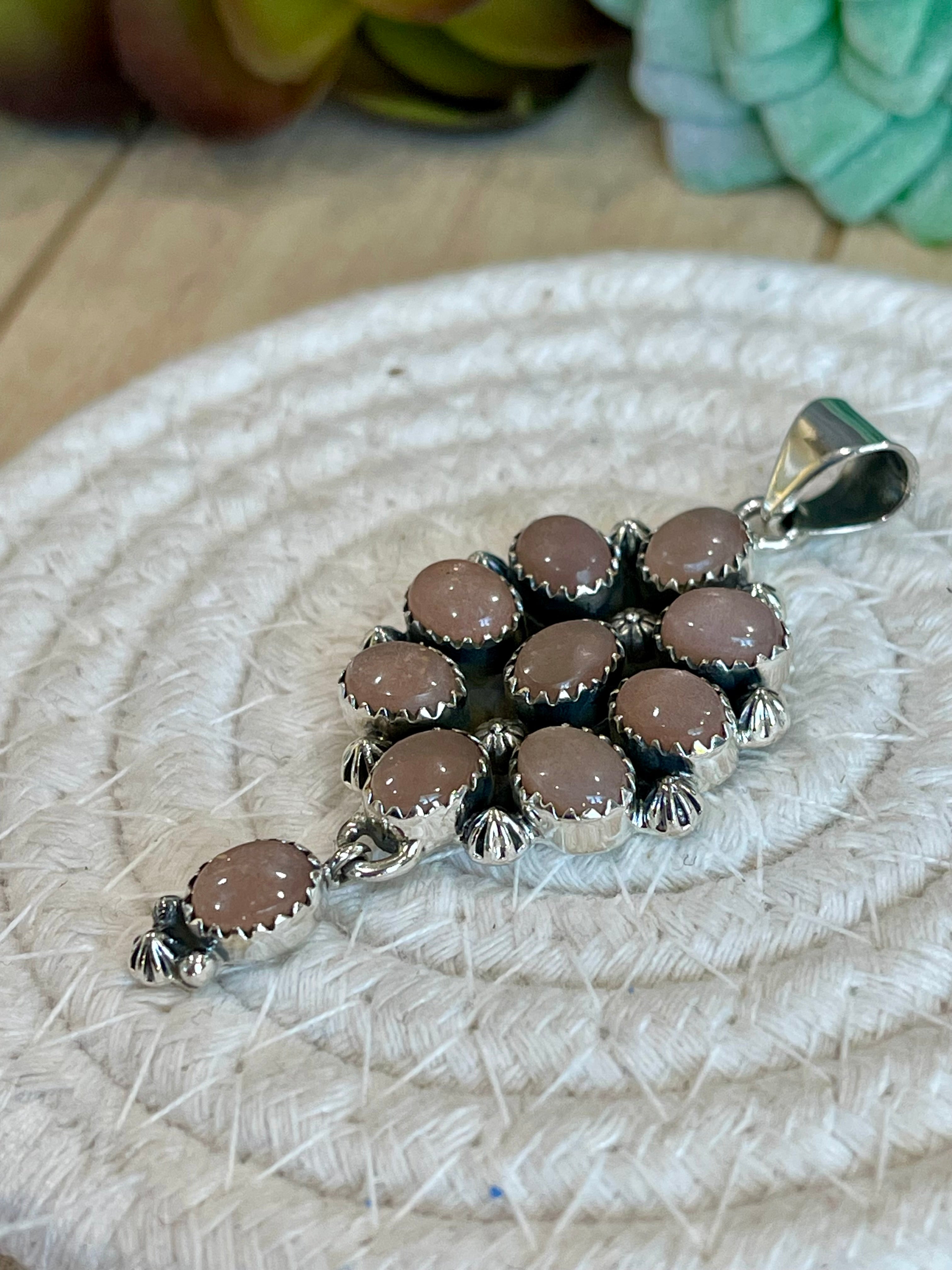 Southwest Handmade Chocolate Moonstone & Sterling Silver Cluster Dangle Pendant