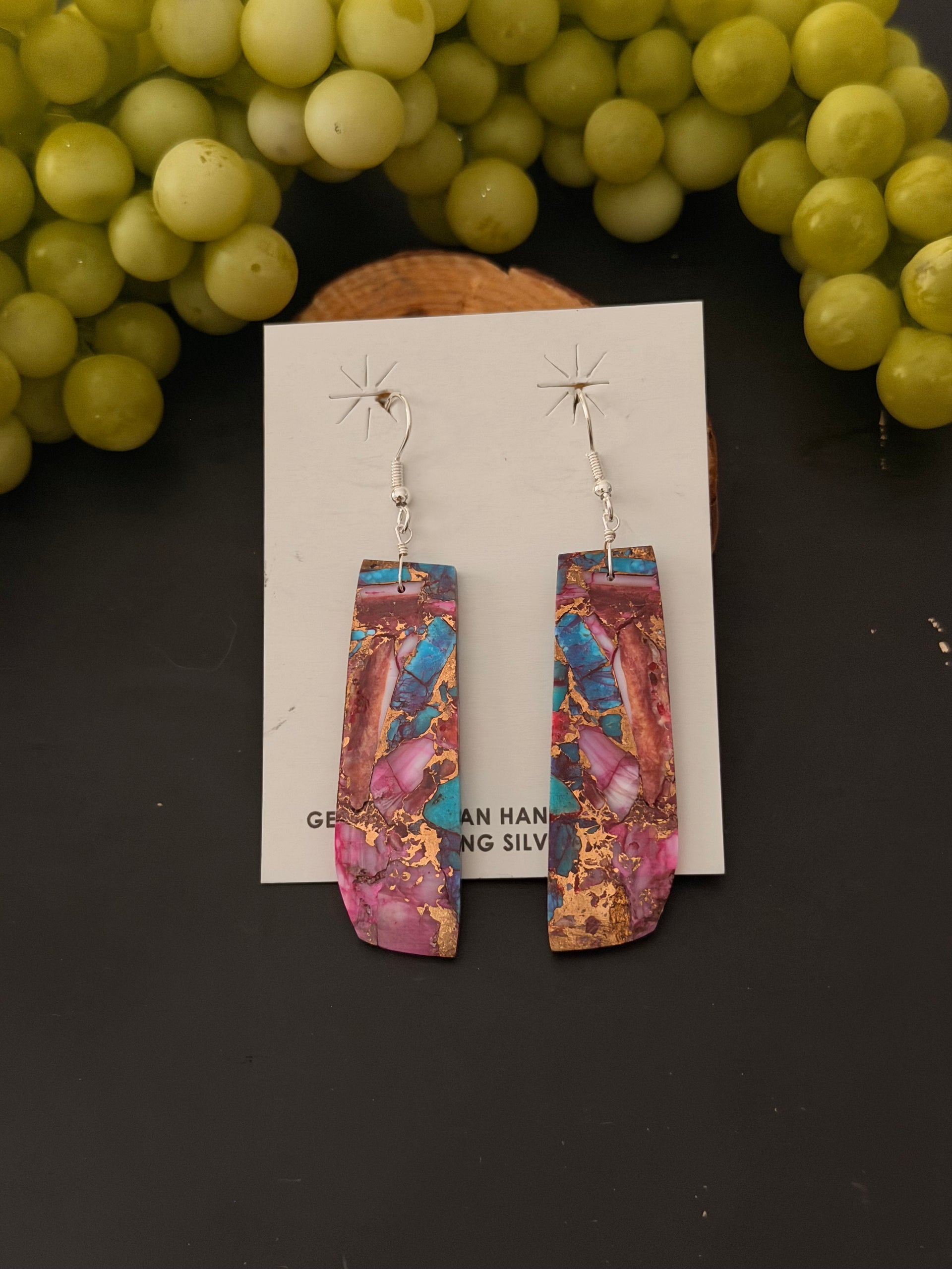 Navajo Made Purple/Pink Mohave Turquoise & Sterling Silver Slab Dangle Earrings