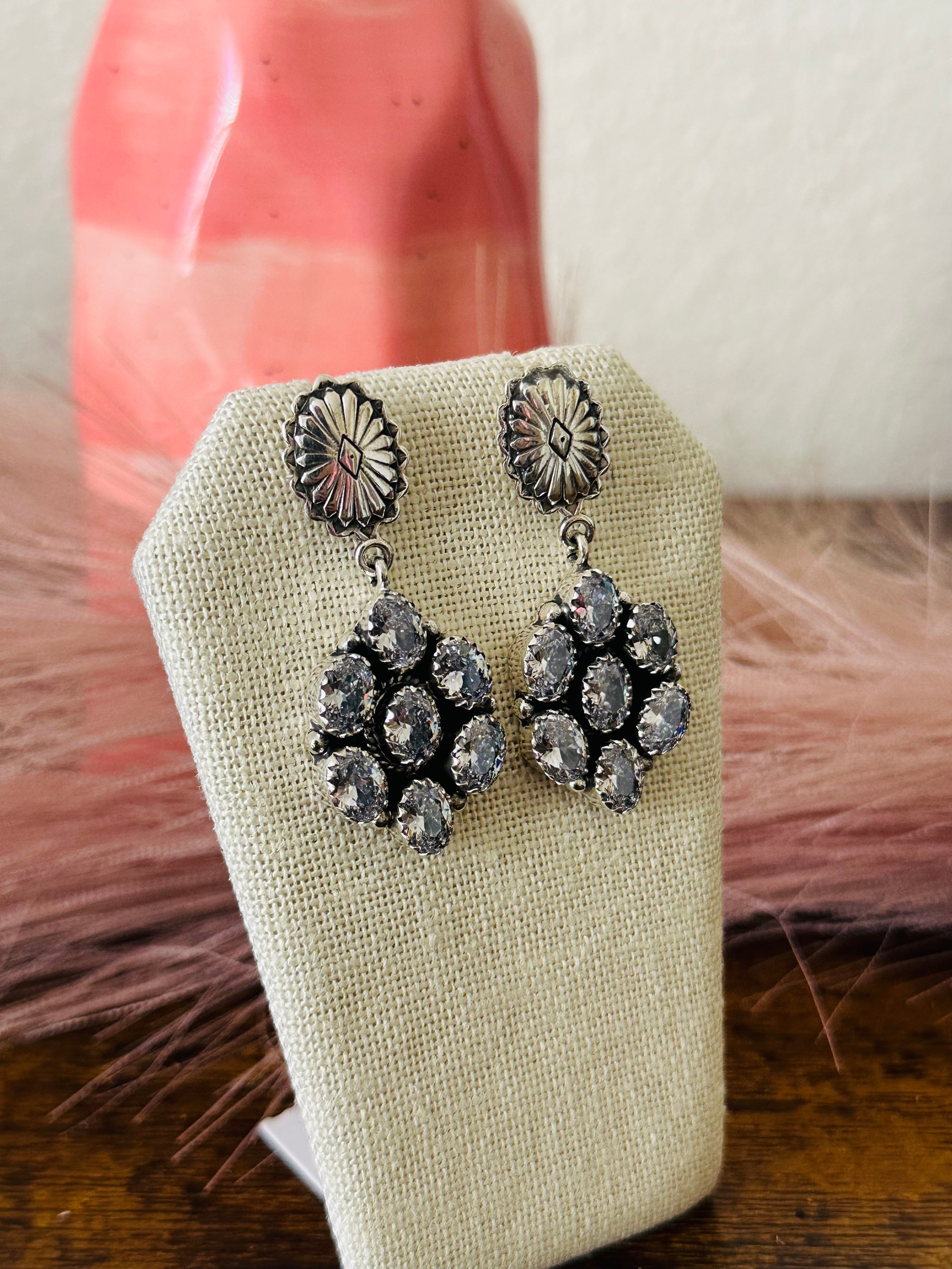 Southwest Handmade Cubic Zirconia & Sterling Silver Post Dangle Earrings
