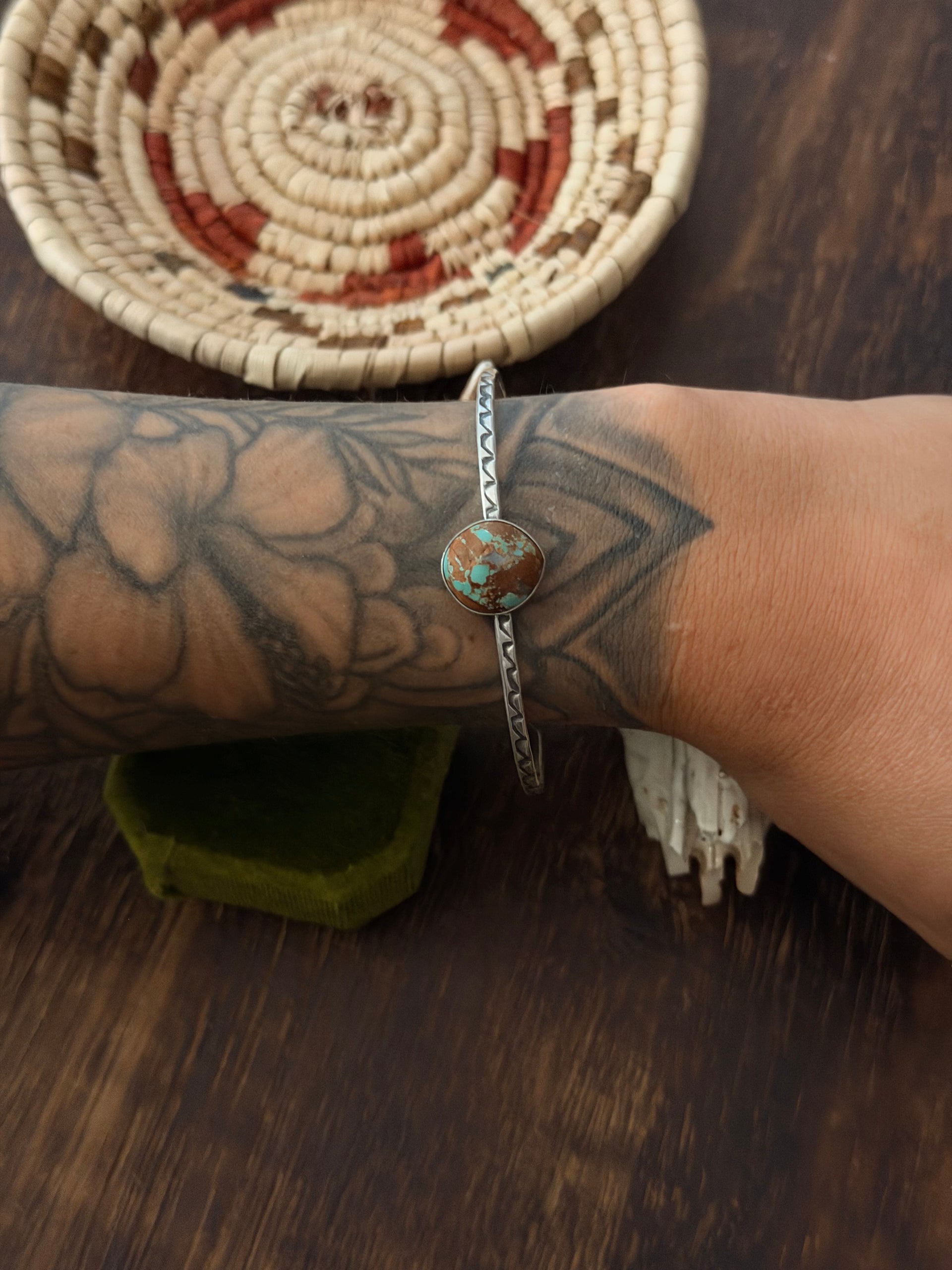 Navajo Made Mine 8 Turquoise  & Sterling Silver Cuff Bracelet