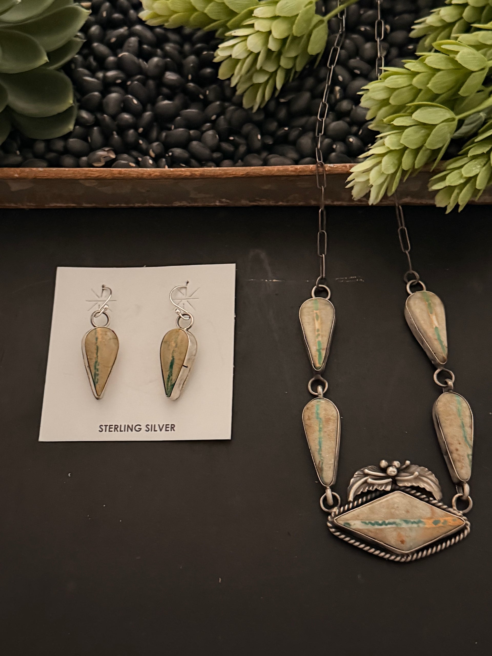 Navajo Made Boulder Turquoise and Sterling Silver Necklace Set