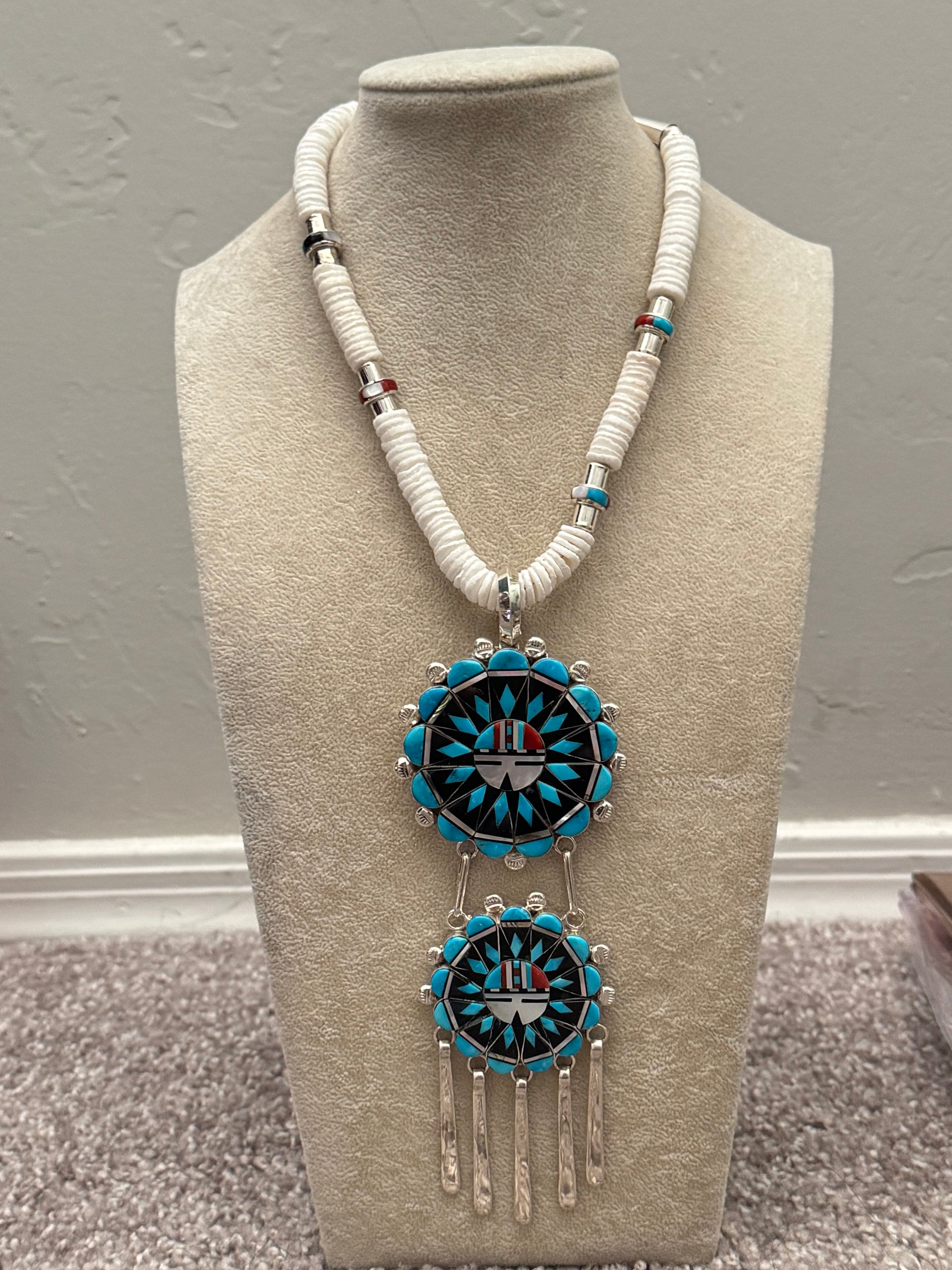 Patty Edaakie Muti Stone & Sterling Silver Inlay Necklace/Pendant