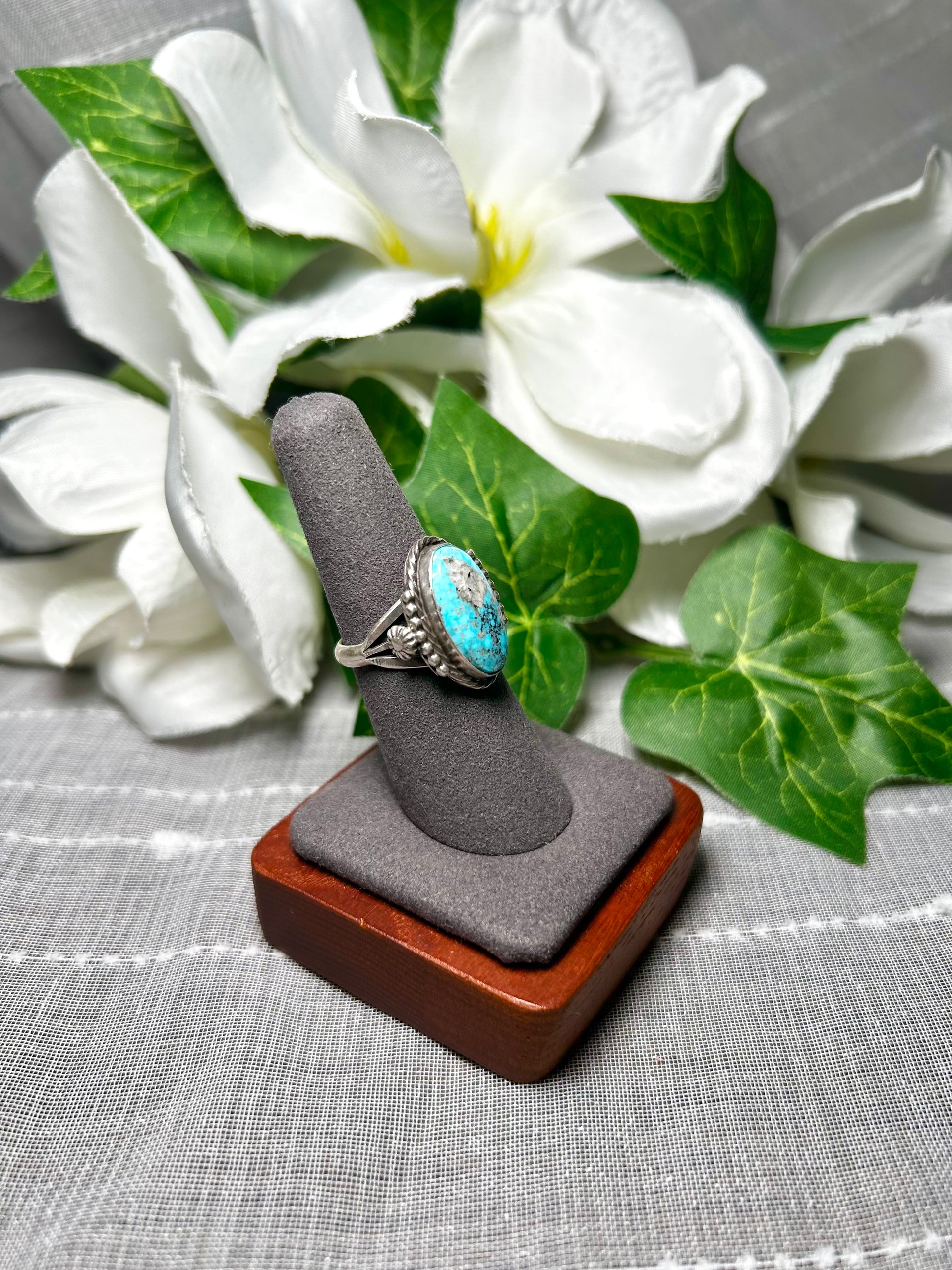 Navajo Made Kingman Turquoise & Sterling Silver Ring Size 7