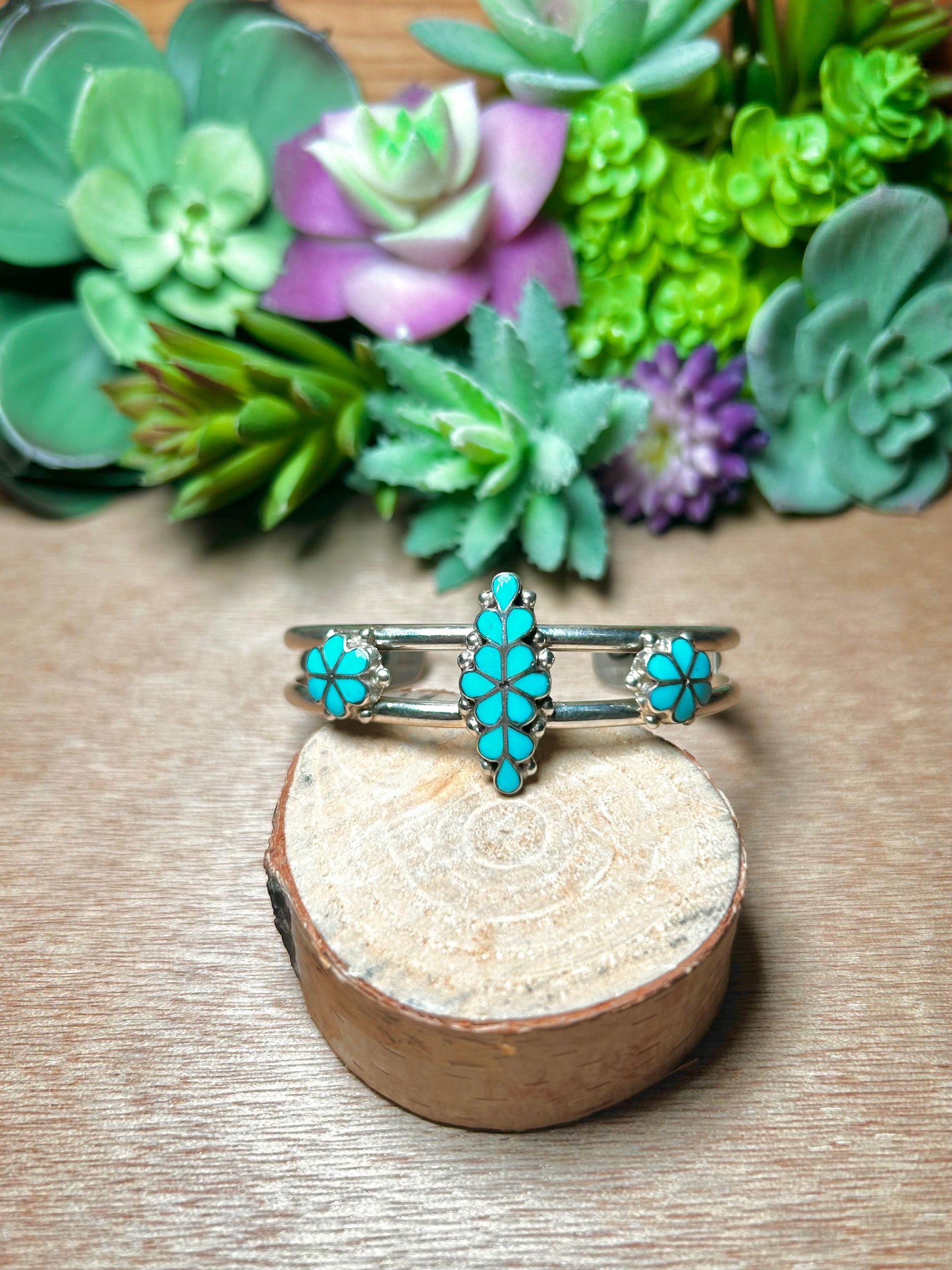Zuni Made Kingman Turquoise & Sterling Silver Cuff Bracelet