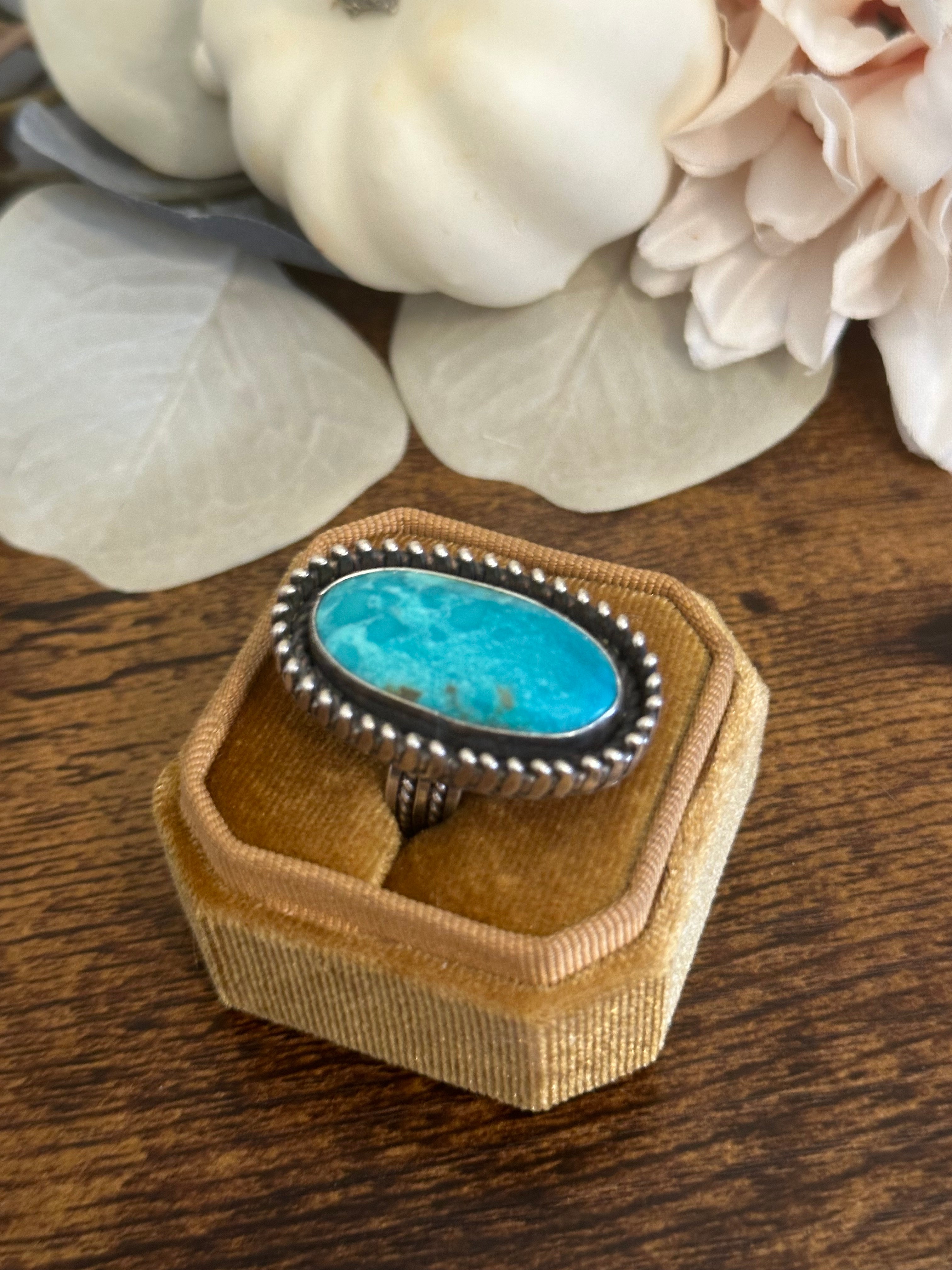 Navajo Made Kingman Turquoise & Sterling Silver Ring Size 5.5