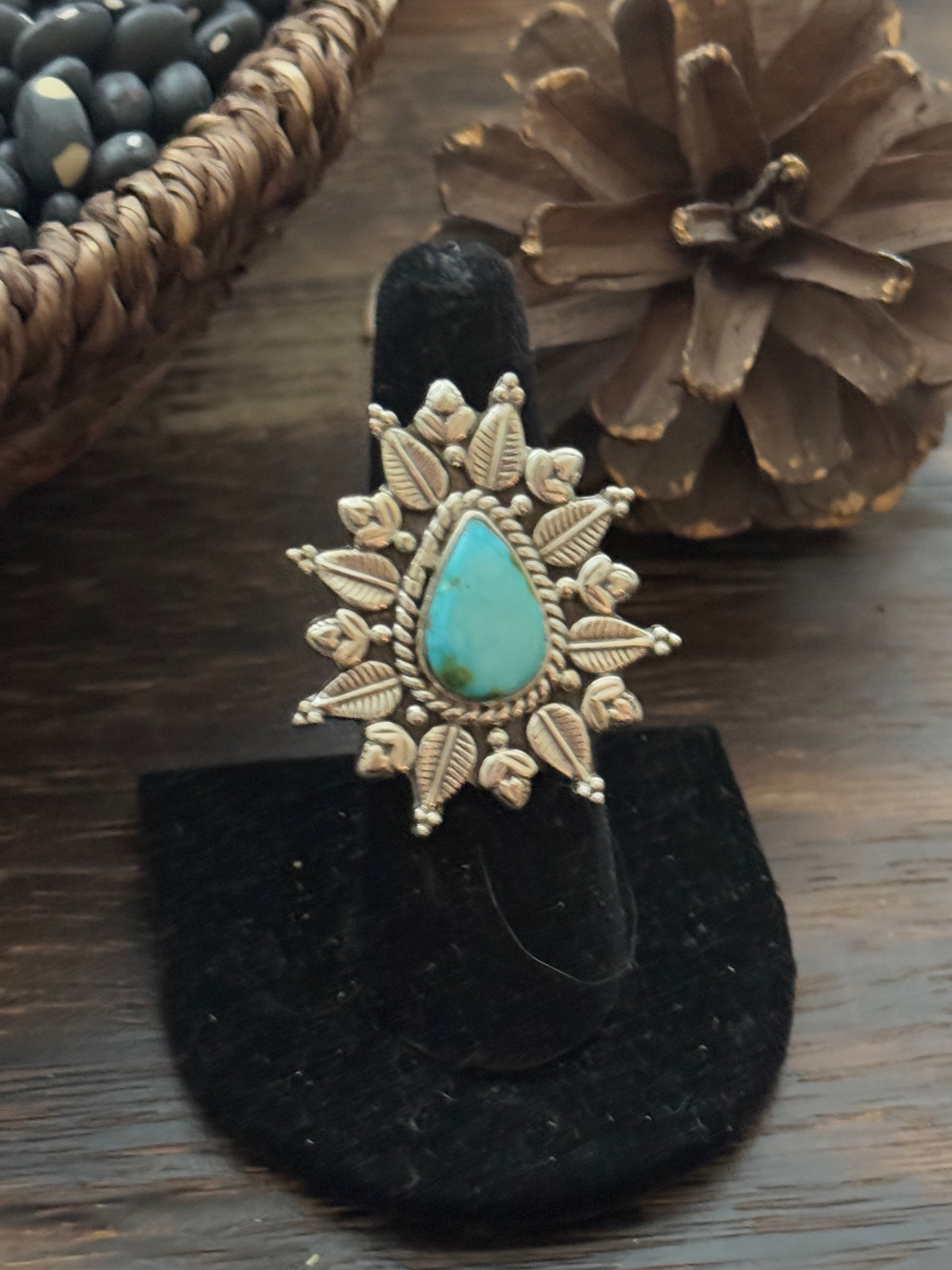 Southwest Handmade Sonoran Mountain Turquoise & Sterling Silver Adjustable Ring