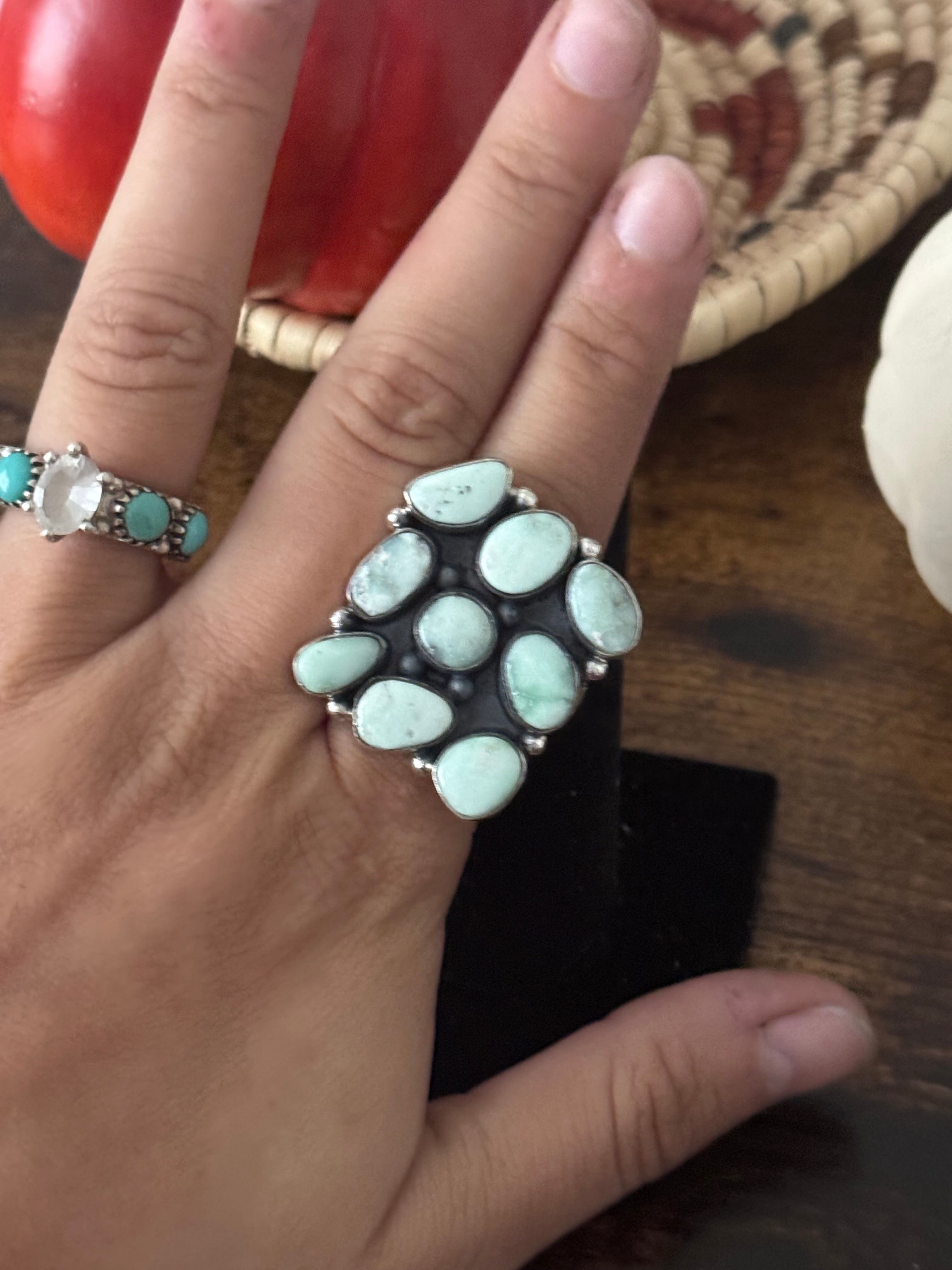 Southwest Handmade Paloma Variscite & Sterling Silver Adjustable Cluster Ring