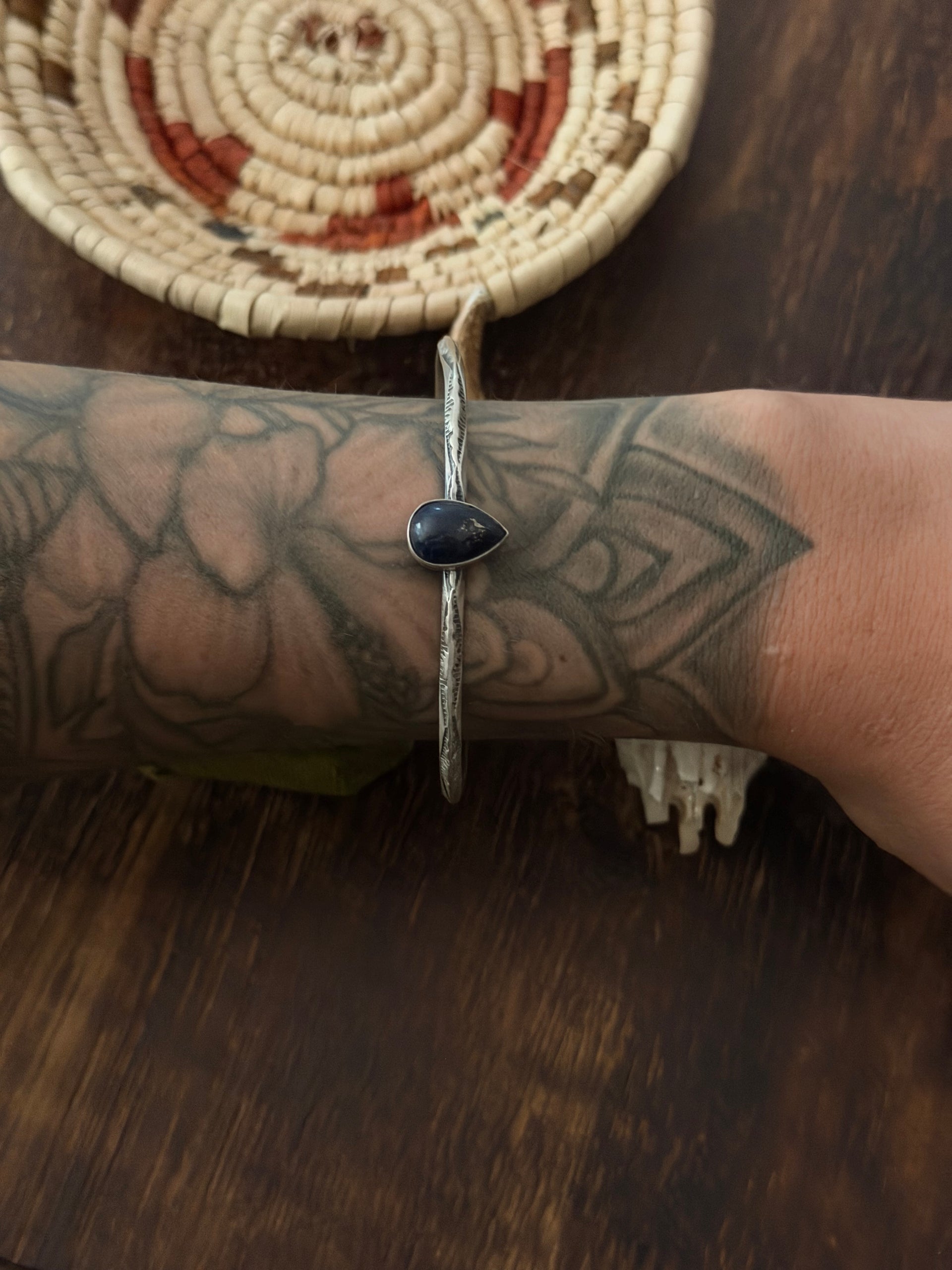 Navajo Made Lapis & Sterling Silver Cuff Bracelet