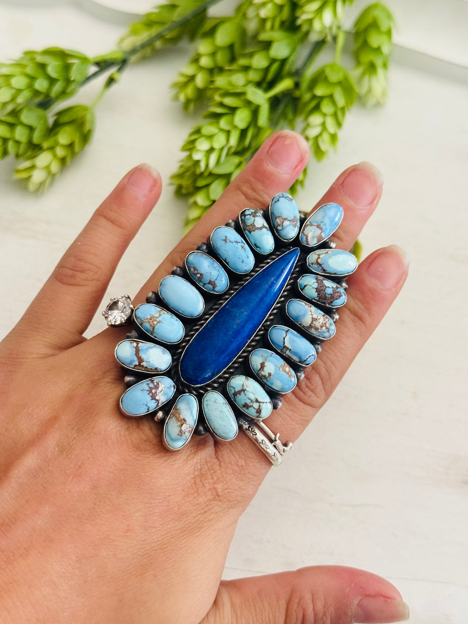 Navajo Made Multi Stone & Sterling Silver Adjustable Cluster Ring